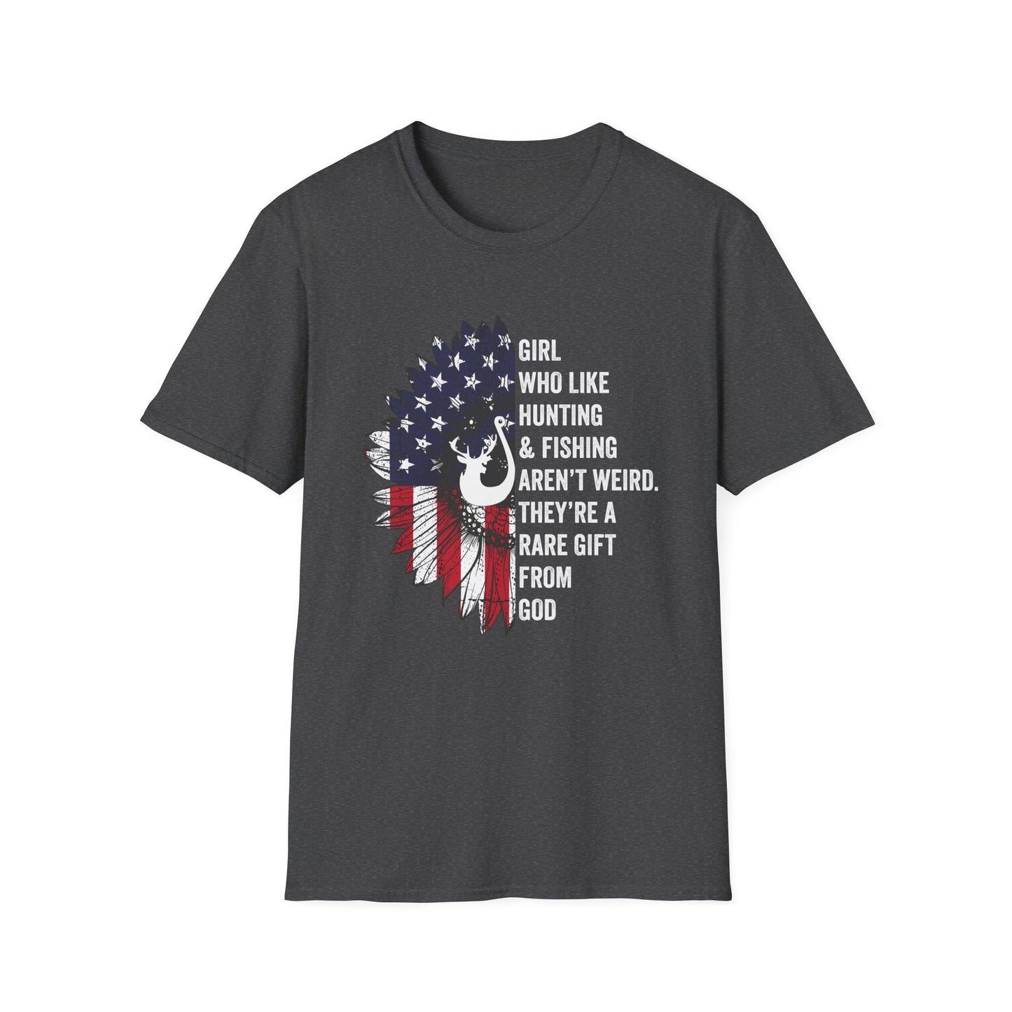 Unisex Softstyle T-Shirt - "Girl Who Likes Hunting & Fishing Aren't Weird" - Perfect for Outdoor Enthusiasts