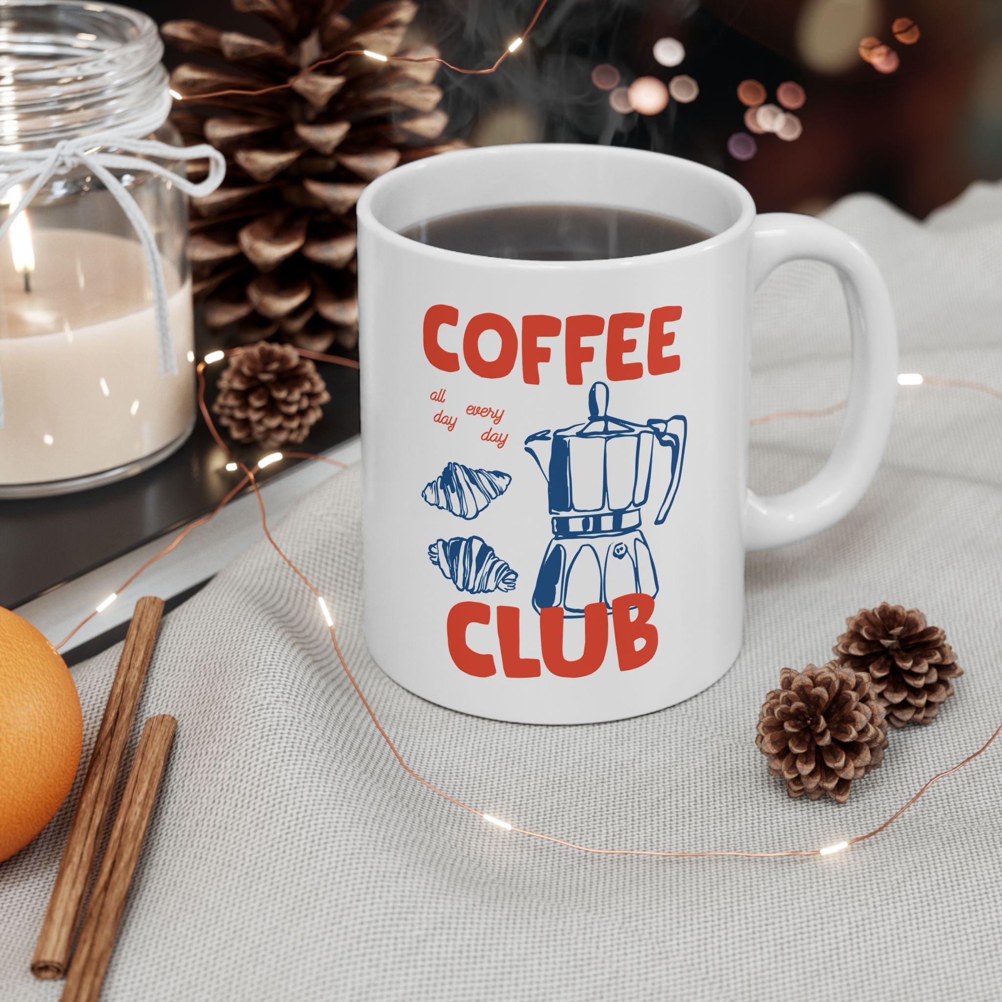 Coffee Club Ceramic Mug — Retro Coffee Pot Design (11oz, 15oz)