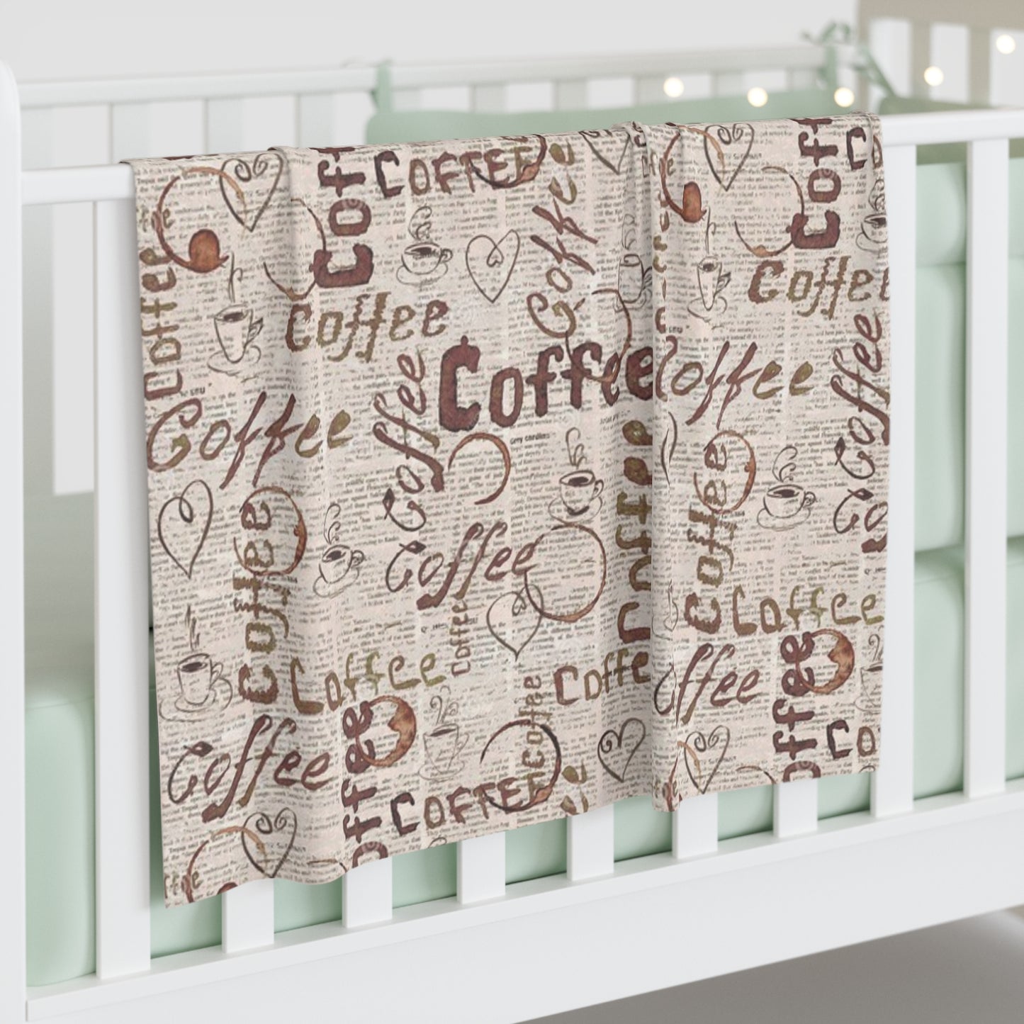 Coffee-Themed Baby Swaddle Blanket, Cute Baby Gift, Nursery Decor, Baby Shower Present, Cozy Receiving Blanket
