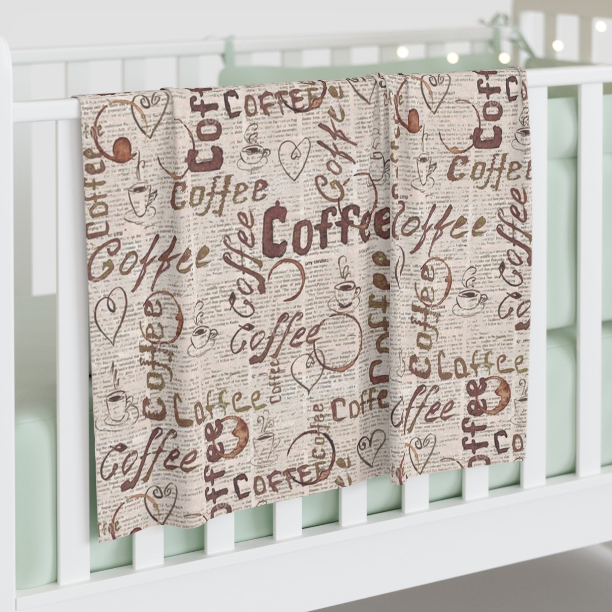 Coffee-Themed Baby Swaddle Blanket, Cute Baby Gift, Nursery Decor, Baby Shower Present, Cozy Receiving Blanket