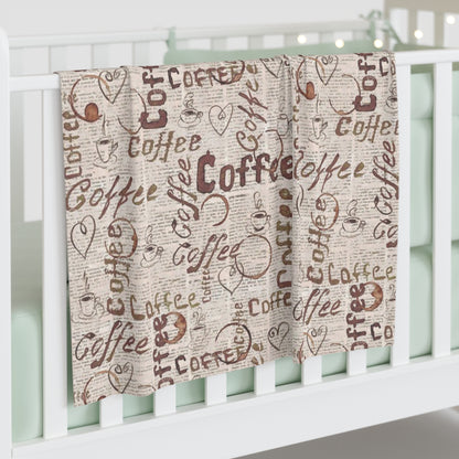 Coffee-Themed Baby Swaddle Blanket, Cute Baby Gift, Nursery Decor, Baby Shower Present, Cozy Receiving Blanket