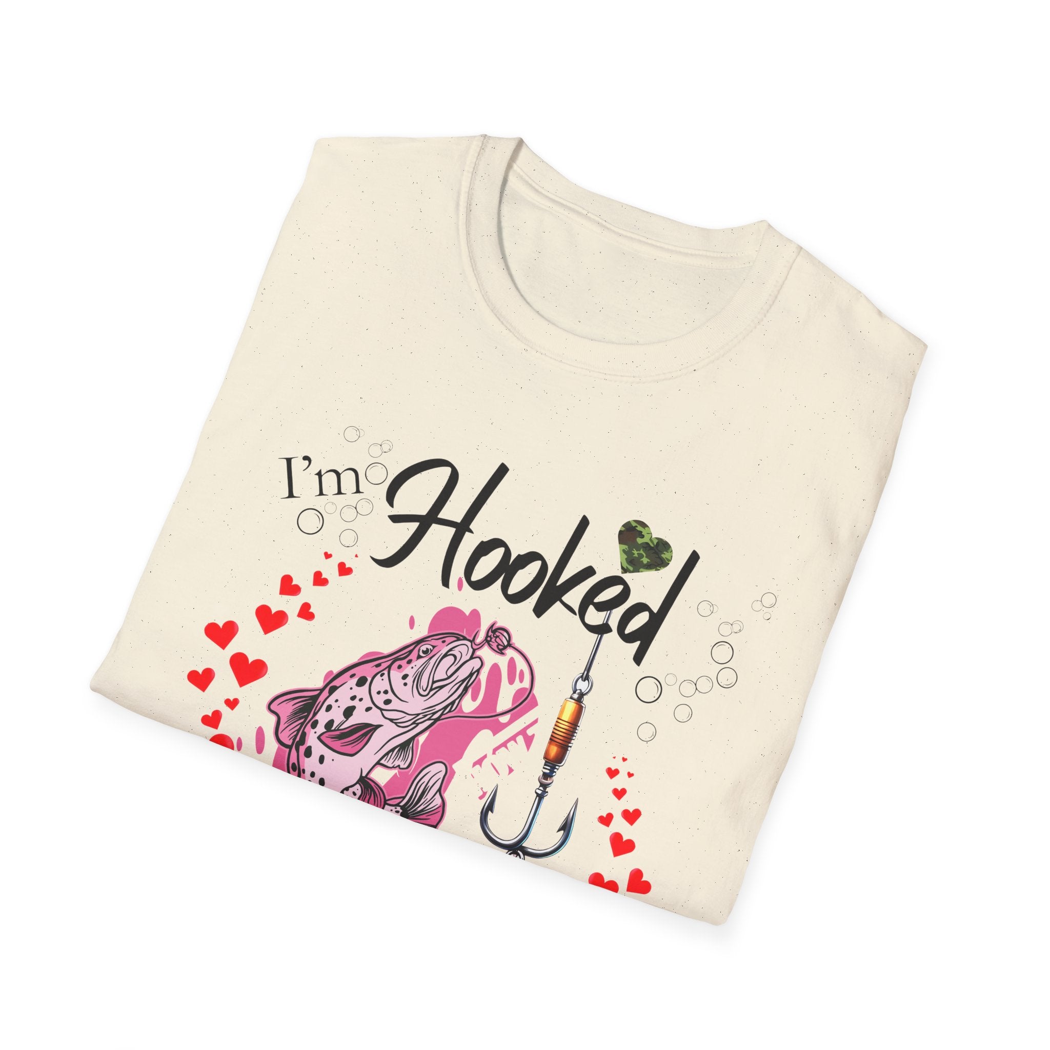 Valentine's Day Fishing T-Shirt - "I'm Hooked On You" Design for Anglers
