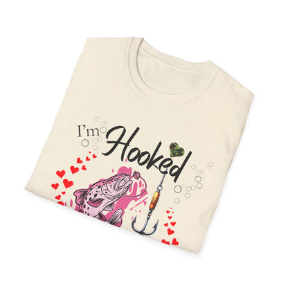 Valentine's Day Fishing T-Shirt - "I'm Hooked On You" Design for Anglers