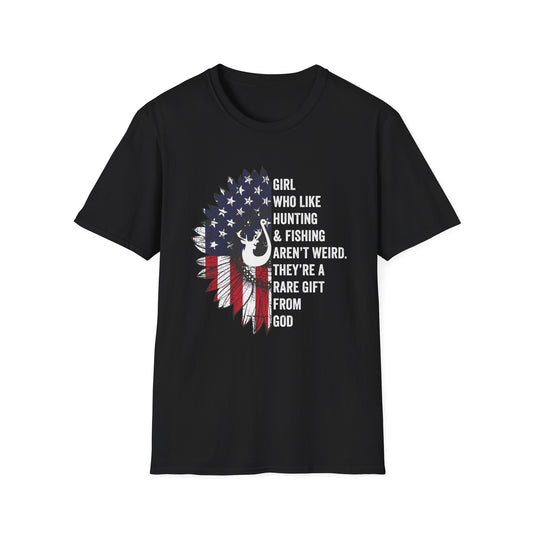 Unisex Softstyle T-Shirt - "Girl Who Likes Hunting & Fishing Aren't Weird" - Perfect for Outdoor Enthusiasts