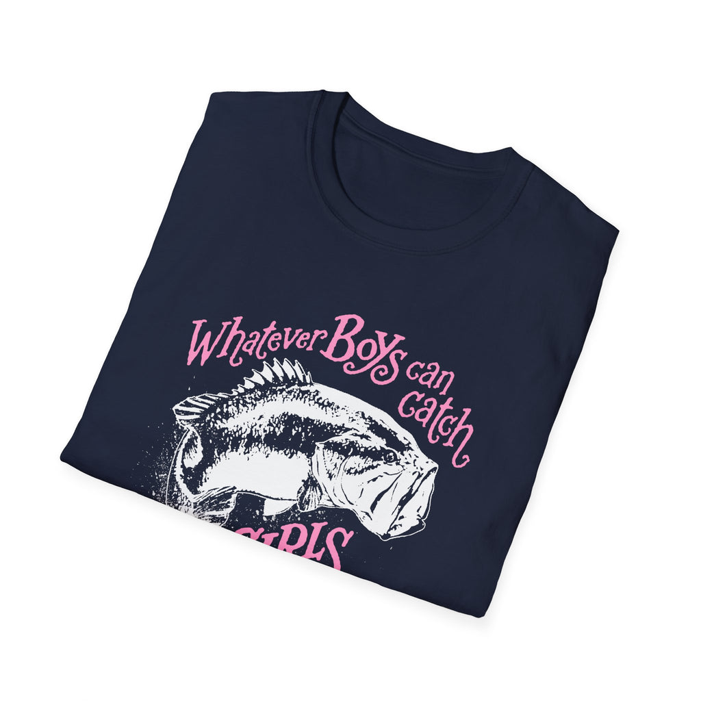 Girls Can Catch Bigger T-Shirt - Fishing Statement Tee for Women