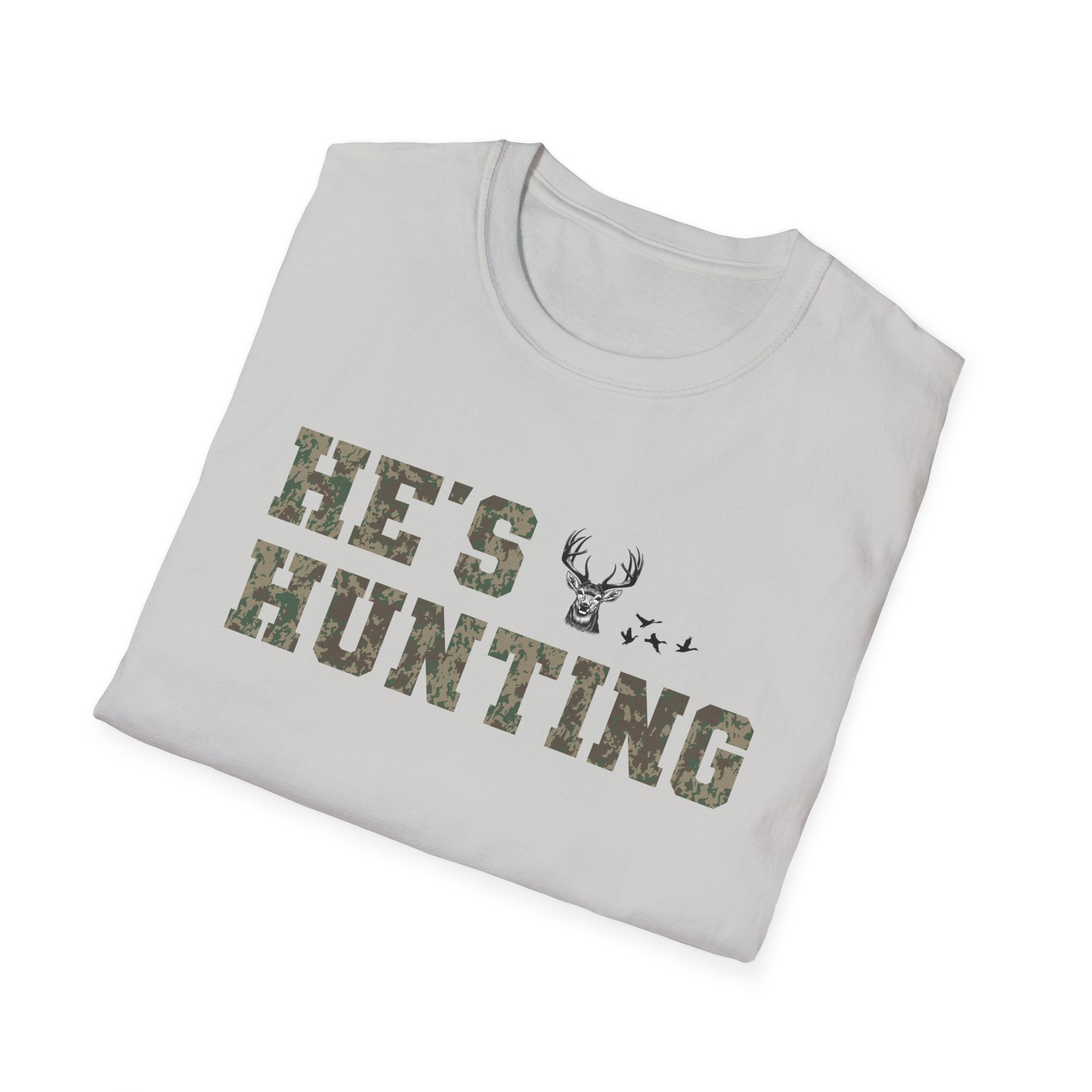 Men's Camo Print Hunting T-Shirt - He's Hunting