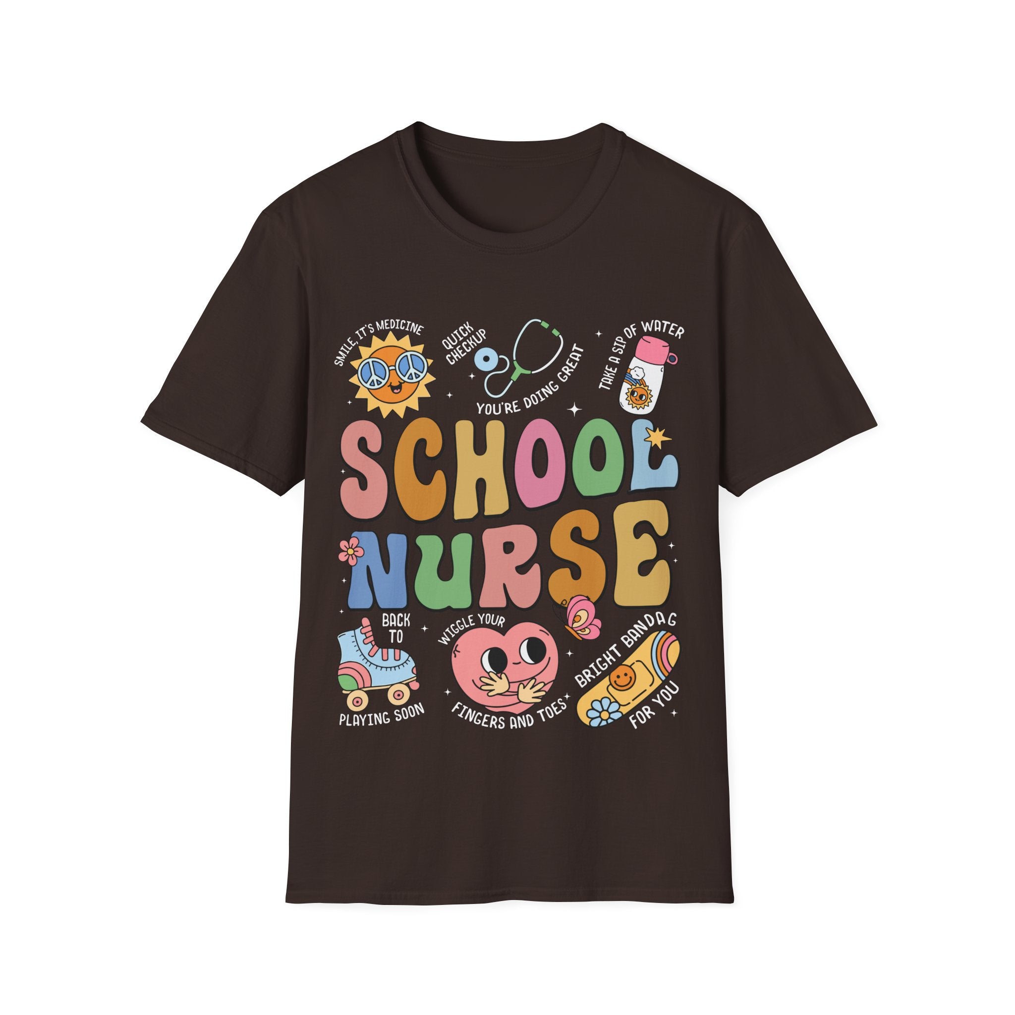 School Nurse Unisex Softstyle T-Shirt - Fun & Colorful Design for Education Professionals