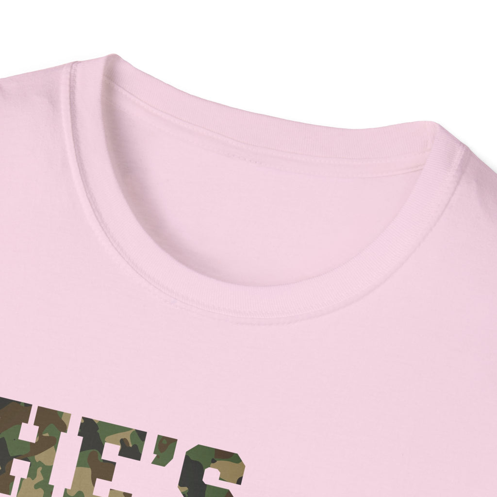 Camo Print Unisex T-Shirt - "She's Hunting" - Casual Style for Outdoor Lovers