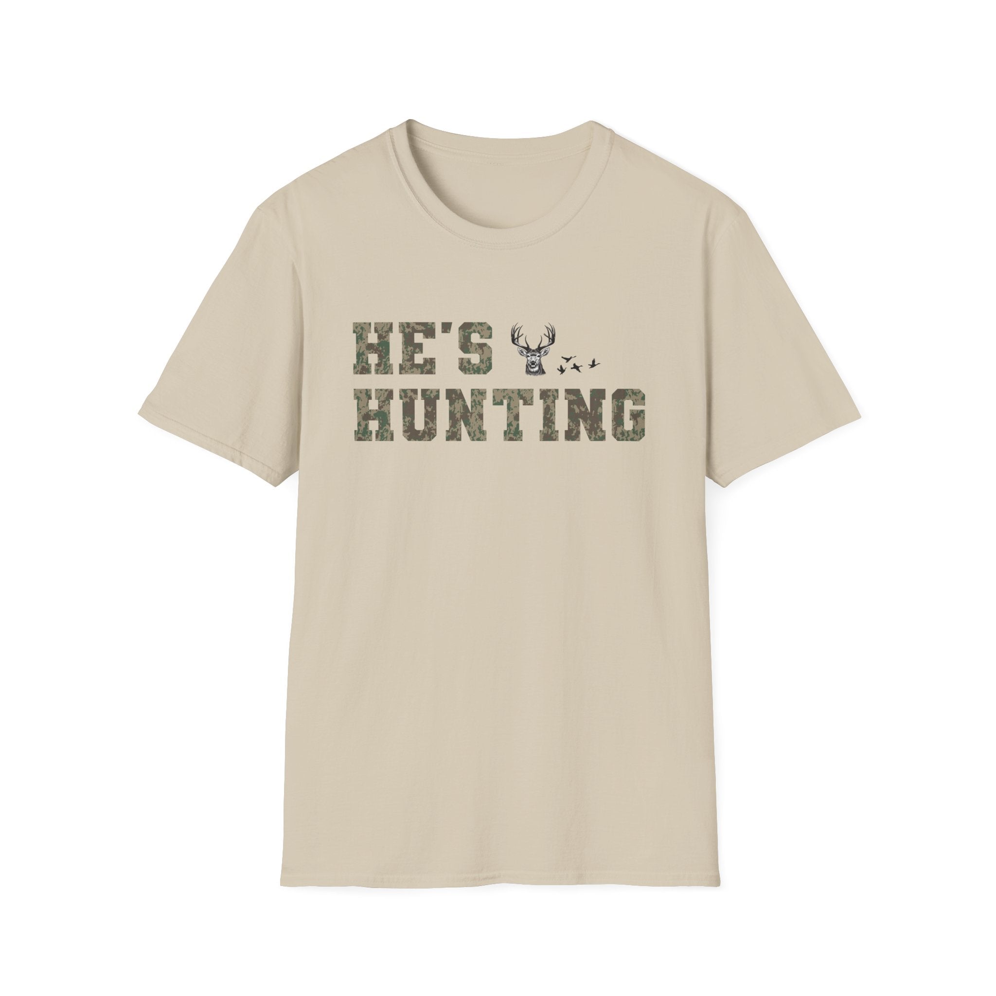 Men's Camo Print Hunting T-Shirt - He's Hunting