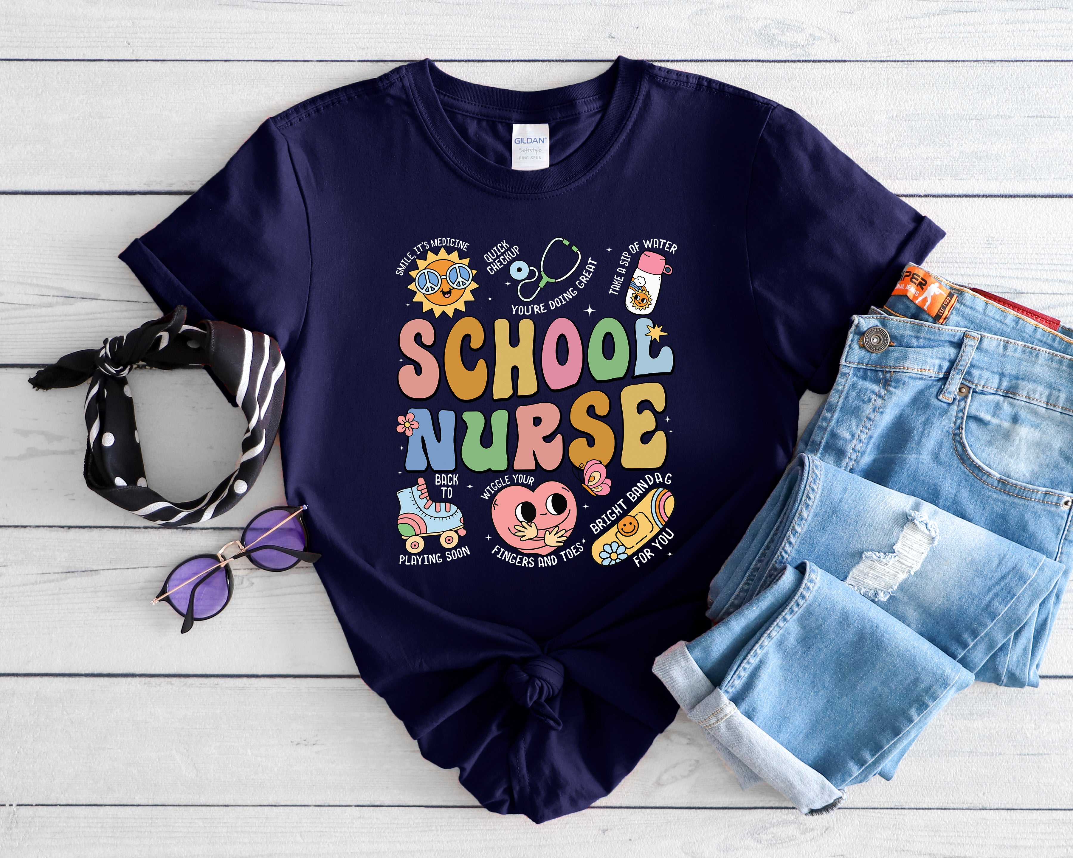 School Nurse Unisex Softstyle T-Shirt - Fun & Colorful Design for Education Professionals