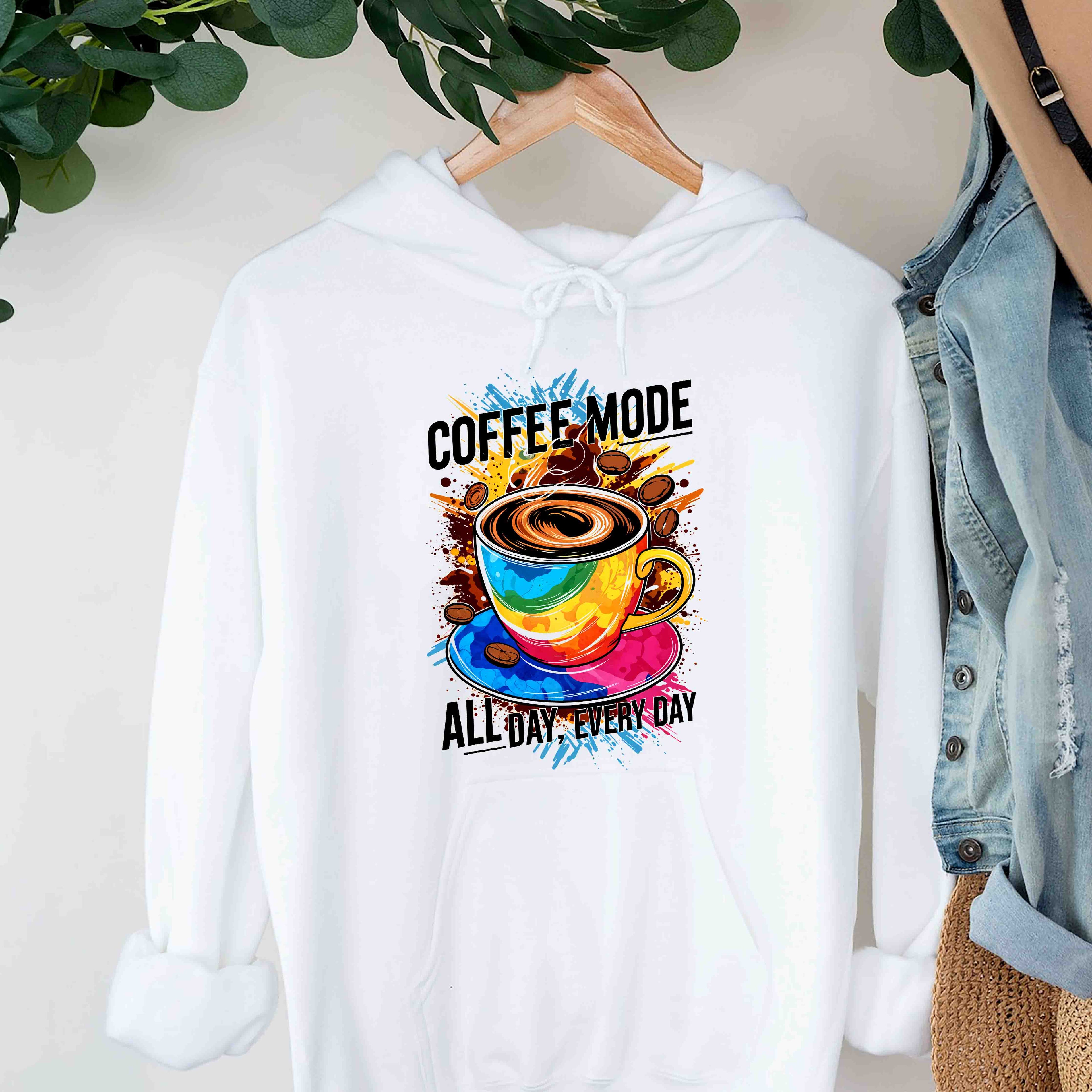 Coffee Mode Unisex Hooded Sweatshirt - Cozy Gift for Coffee Lovers, Casual Wear, Fall Fashion, Birthday Present, Work from Home Essential