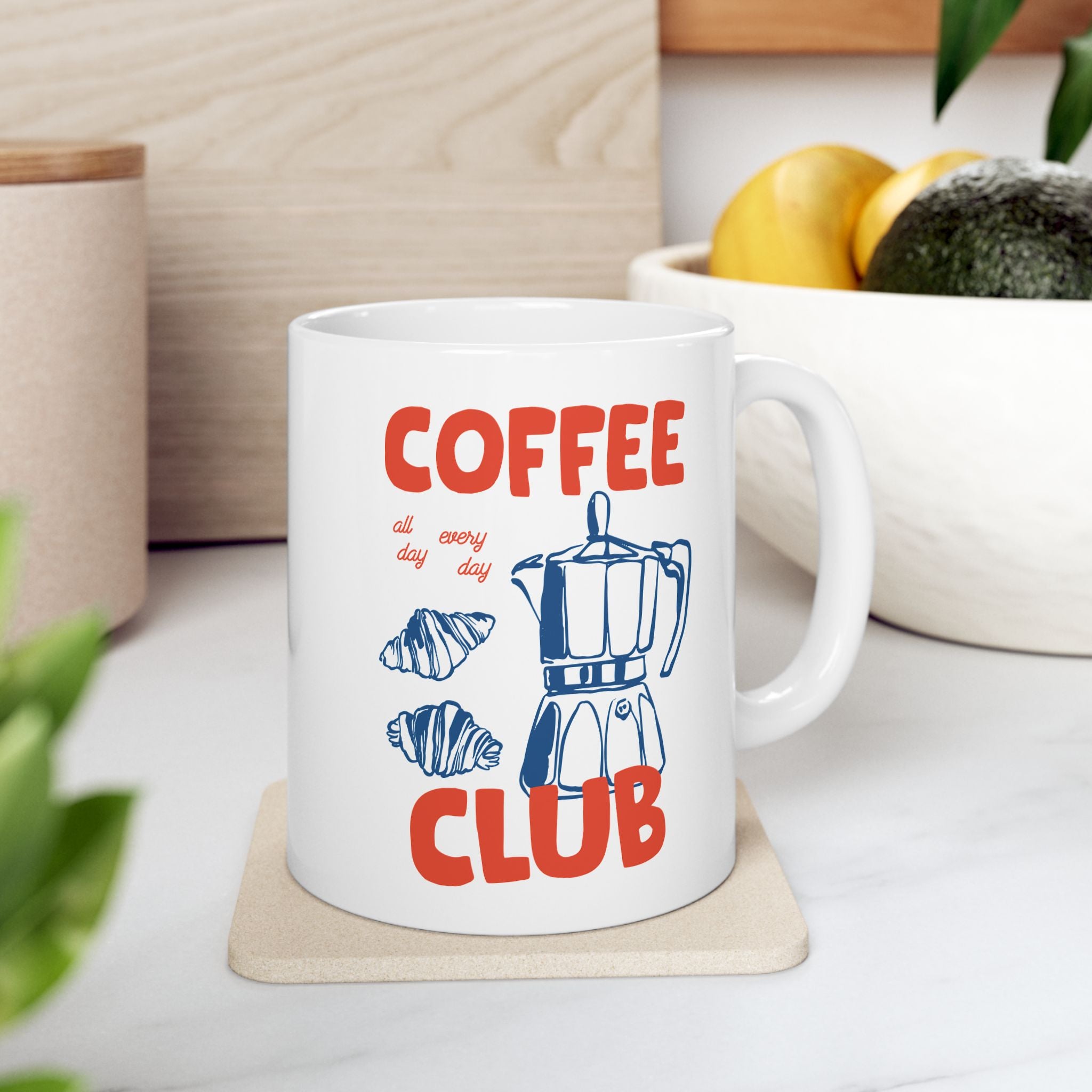 Coffee Club Ceramic Mug — Retro Coffee Pot Design (11oz, 15oz)