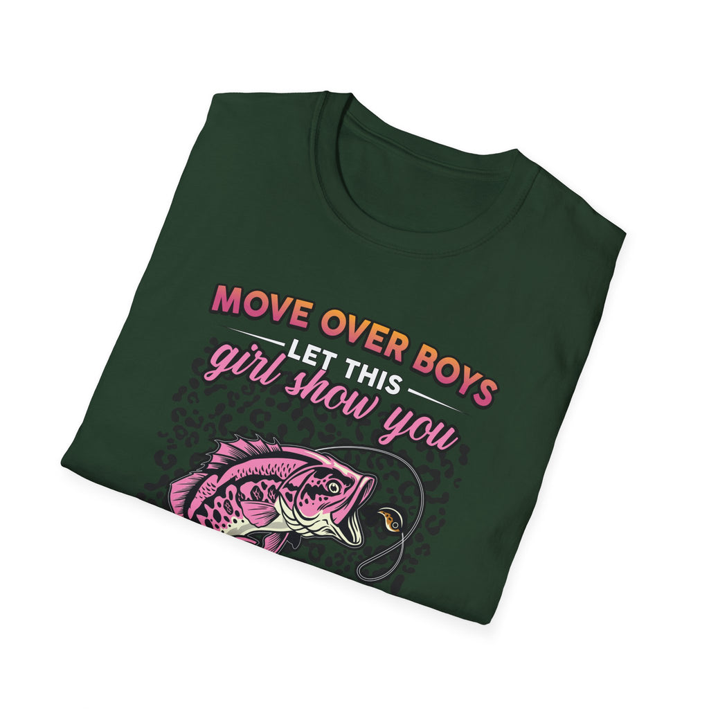Fishing T-Shirt for Girls - 'Move Over Boys, Let This Girl Show You How to Fish'