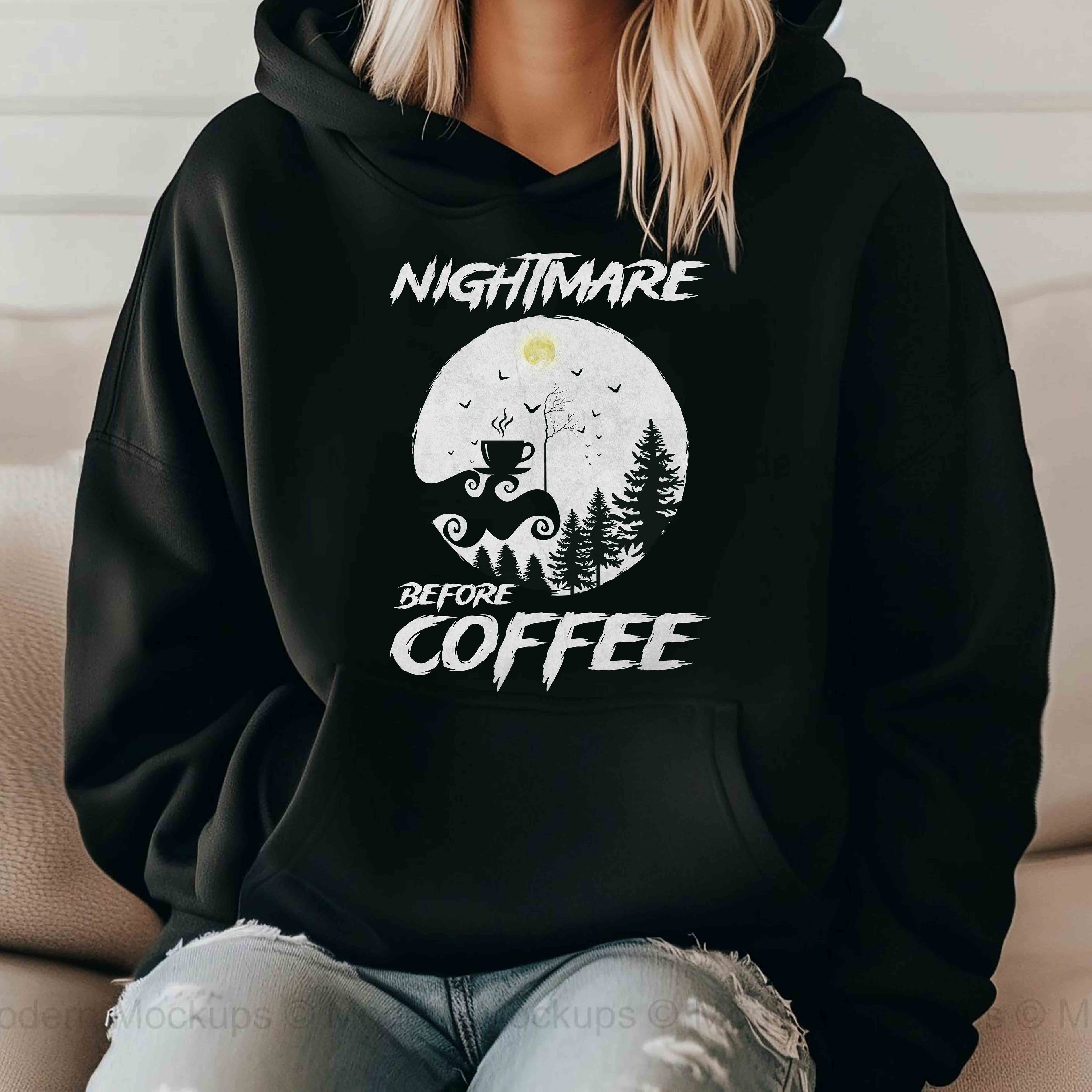 Nightmare Before Coffee Hoodie, Funny Coffee Lover Sweatshirt, Cozy Gift for Her, Halloween Fashion, Quirky Gift Idea