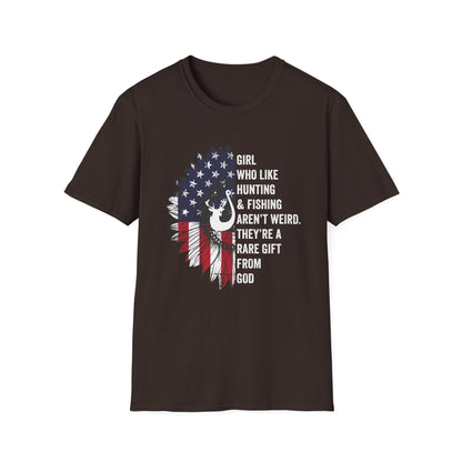 Unisex Softstyle T-Shirt - "Girl Who Likes Hunting & Fishing Aren't Weird" - Perfect for Outdoor Enthusiasts