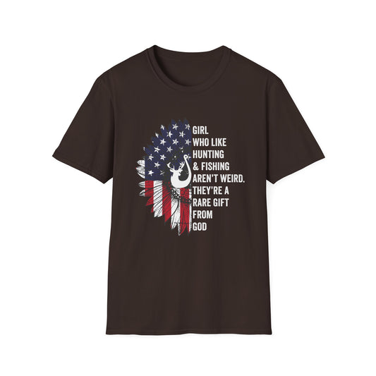 Unisex Softstyle T-Shirt - "Girl Who Likes Hunting & Fishing Aren't Weird" - Perfect for Outdoor Enthusiasts