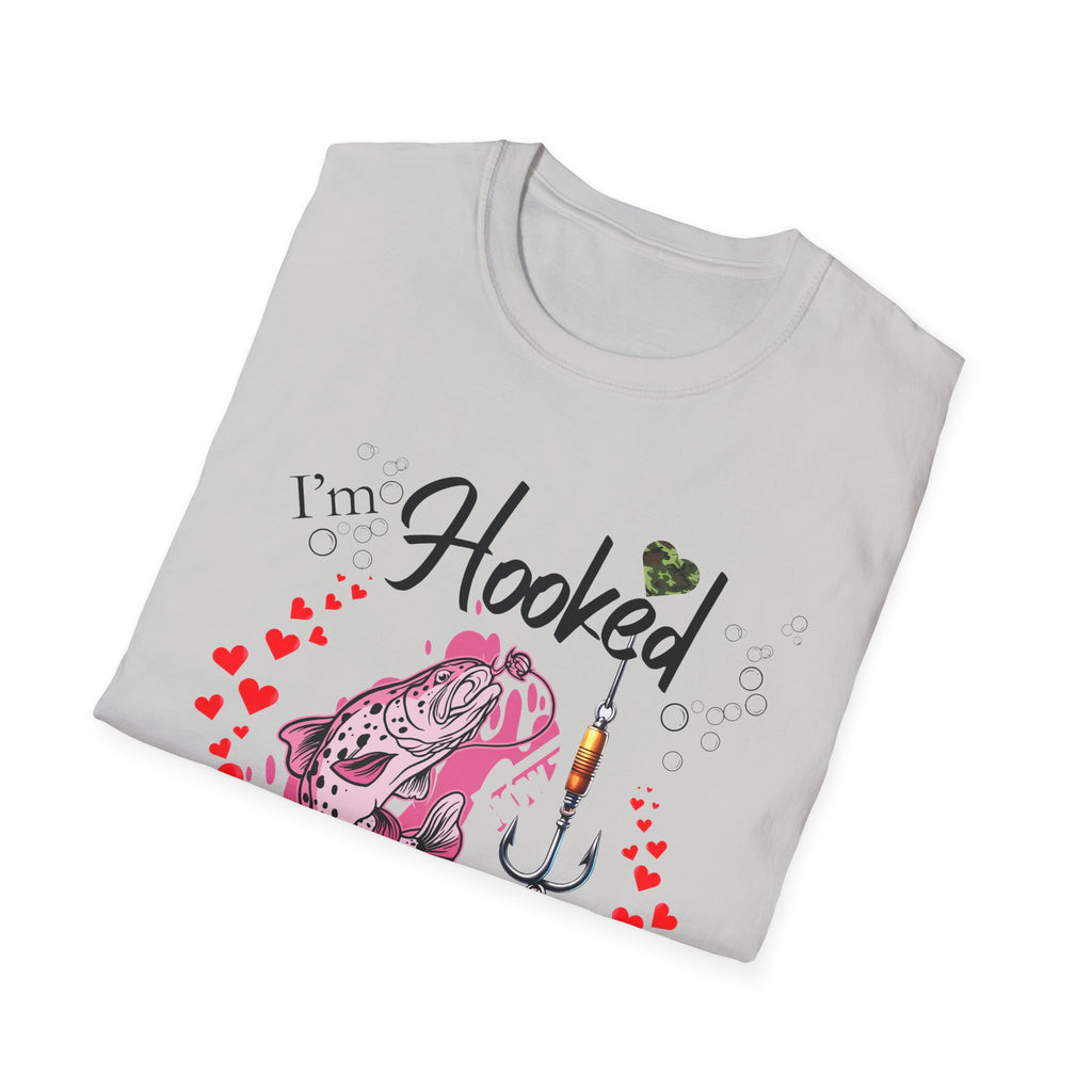 Valentine's Day Fishing T-Shirt - "I'm Hooked On You" Design for Anglers