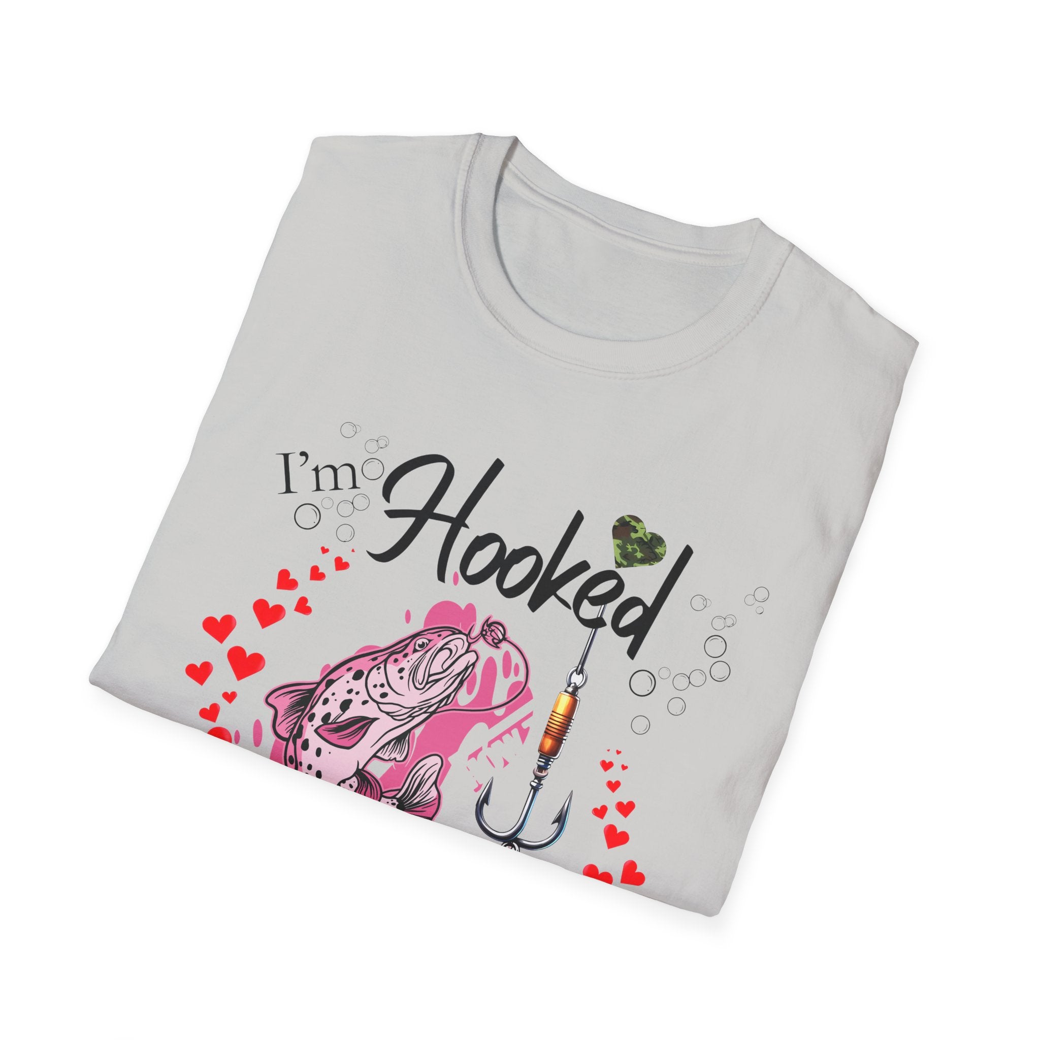Valentine's Day Fishing T-Shirt - "I'm Hooked On You" Design for Anglers