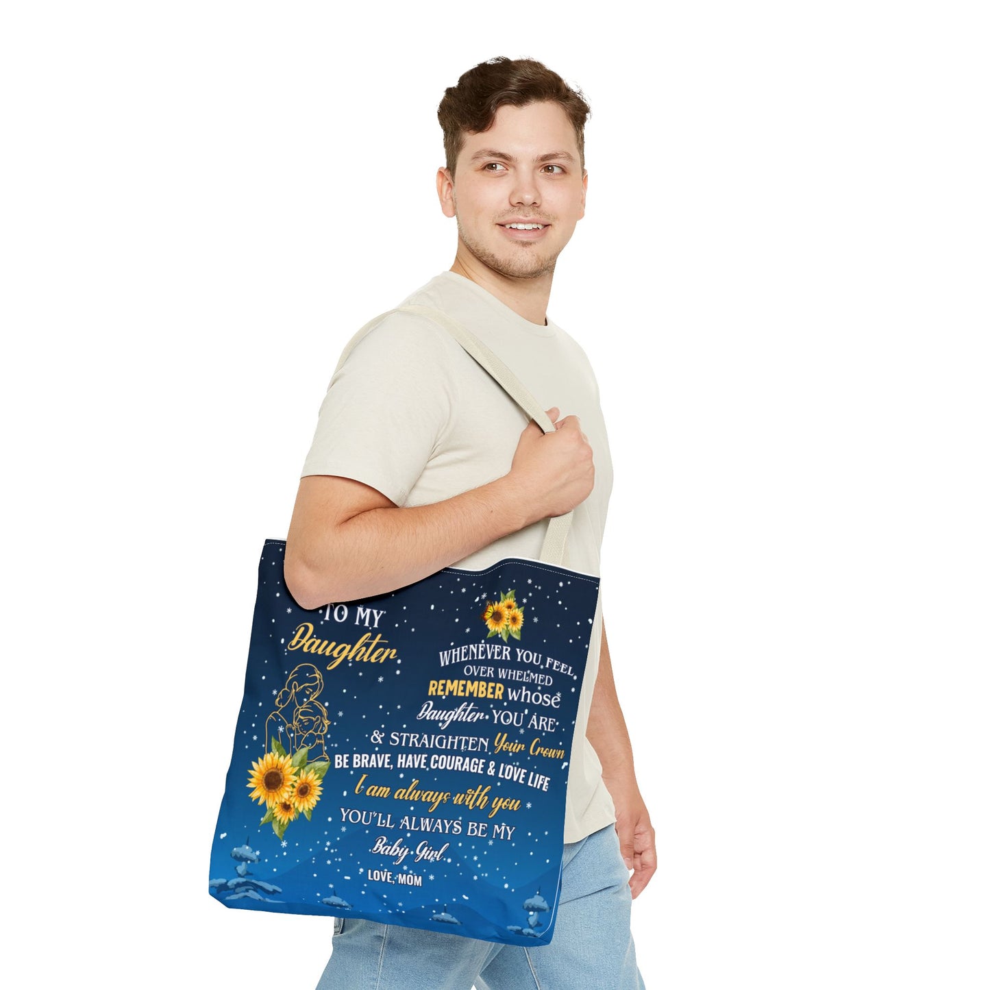 Heartfelt Sunflower Tote Bag for Daughters | Inspirational Gift | Birthday, Graduation, Mother's Day, Everyday Use, Floral Art