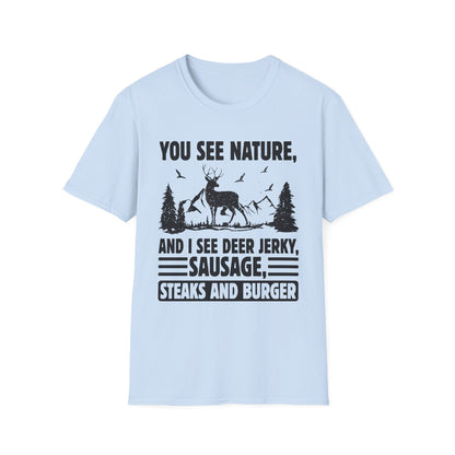 Nature and Jerky Lover's Unisex T-Shirt | Funny Outdoor Humor Tee, Gift for Hunters