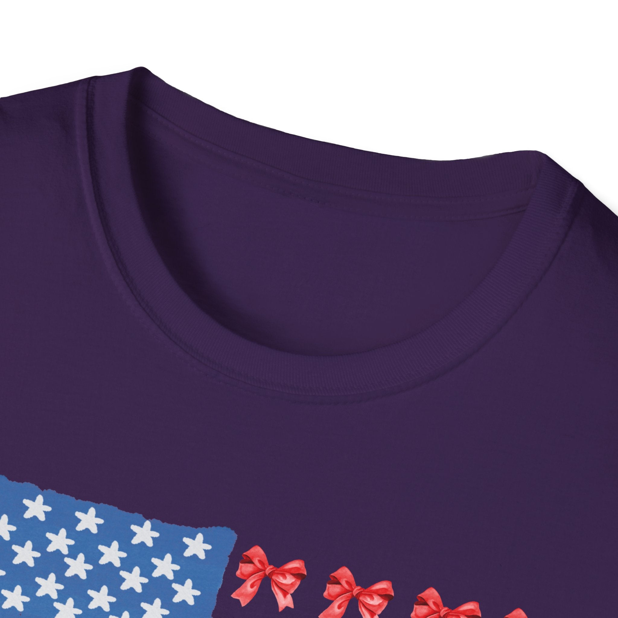 Patriotic Bow T-Shirt, Unisex Softstyle Tee, USA Flag Top, Cute Summer Tee, Gift for Her