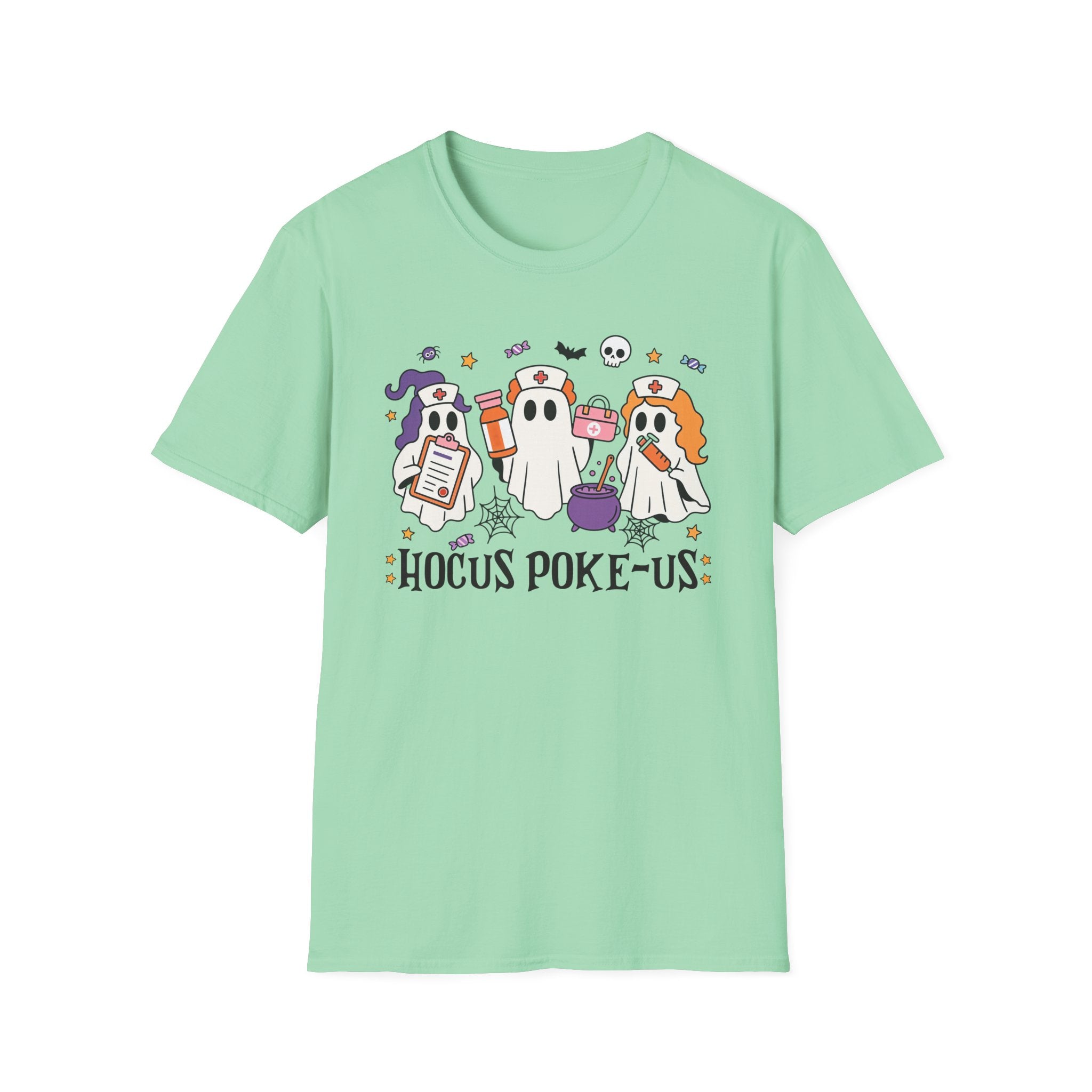 Hocus Poke-us Ghost T-Shirt, Unisex Softstyle Tee, Spooky Shirt for Fall Celebrations