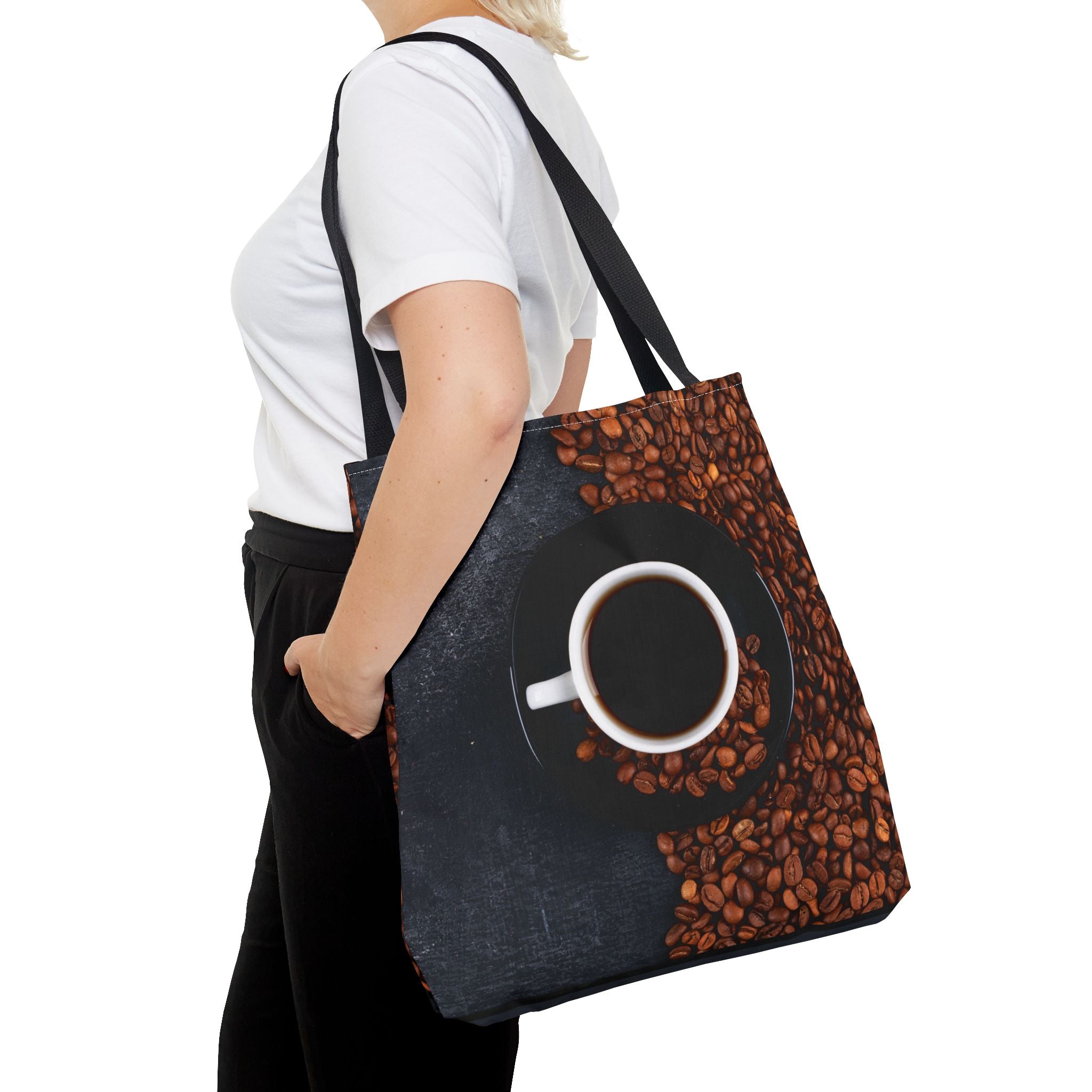 Coffee Lovers Tote Bag, AOP Drink Design, Perfect for Everyday Use, Gift for Baristas, Sustainable Fashion Accessory, Casual Day Bag