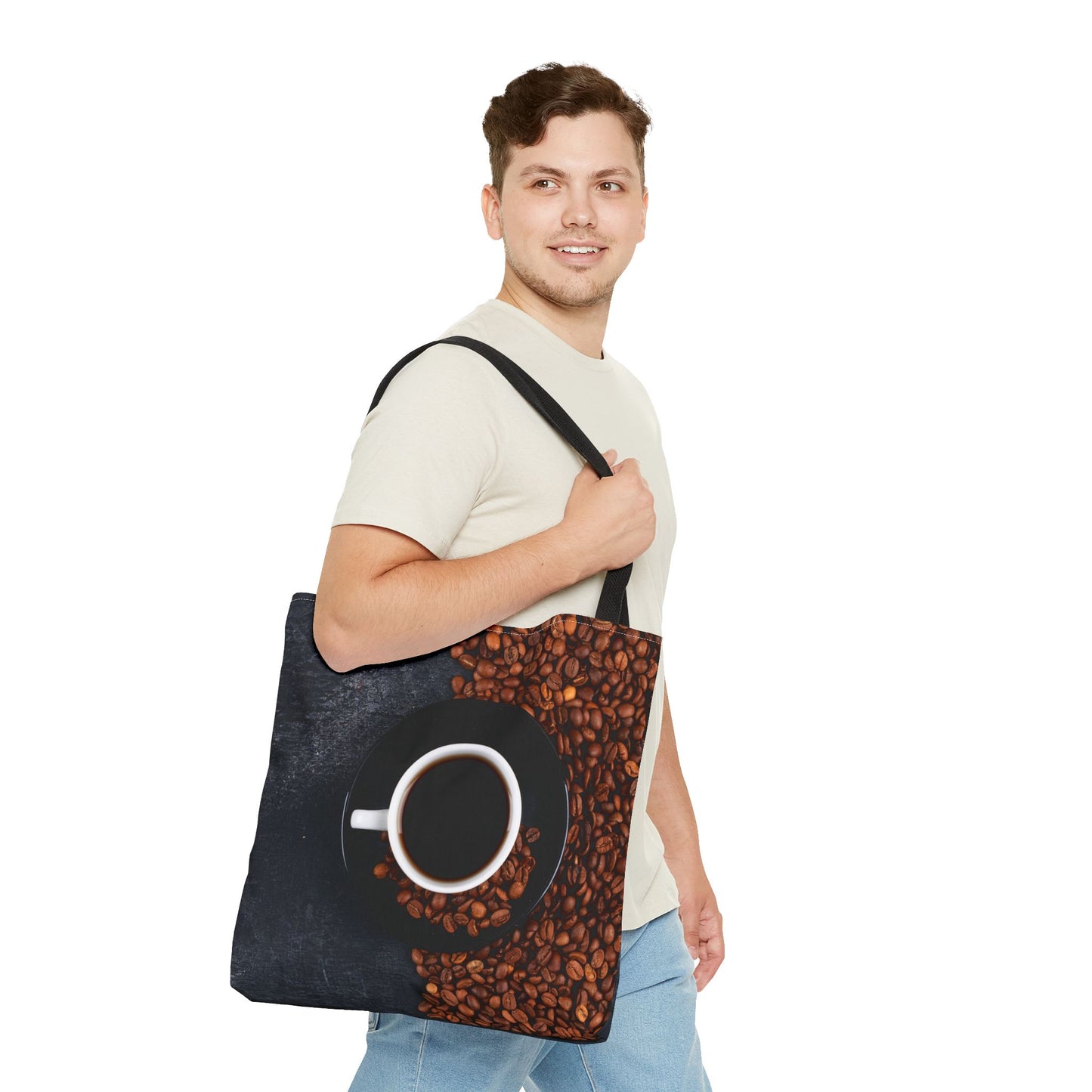 Coffee Lovers Tote Bag, AOP Drink Design, Perfect for Everyday Use, Gift for Baristas, Sustainable Fashion Accessory, Casual Day Bag