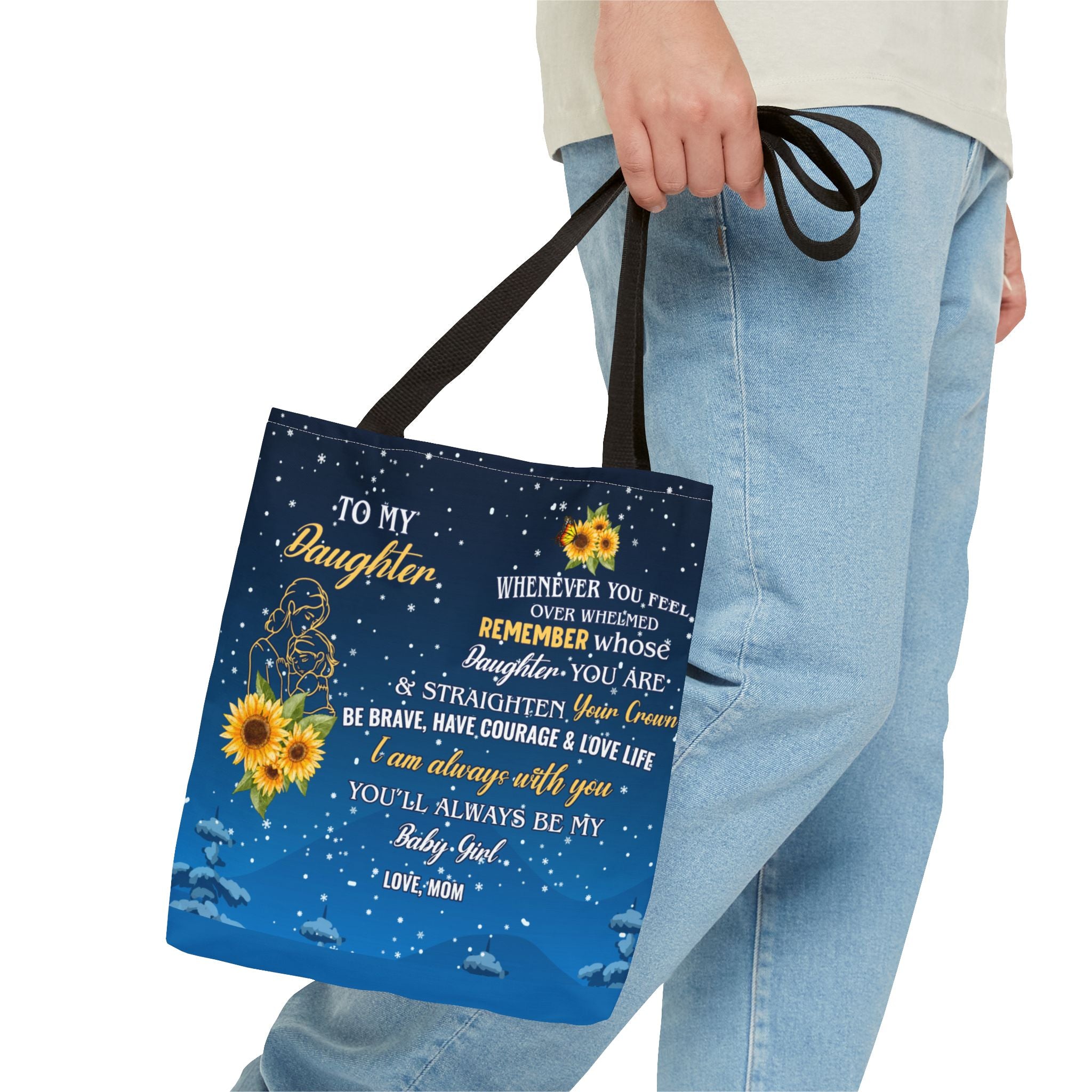 Heartfelt Sunflower Tote Bag for Daughters | Inspirational Gift | Birthday, Graduation, Mother's Day, Everyday Use, Floral Art