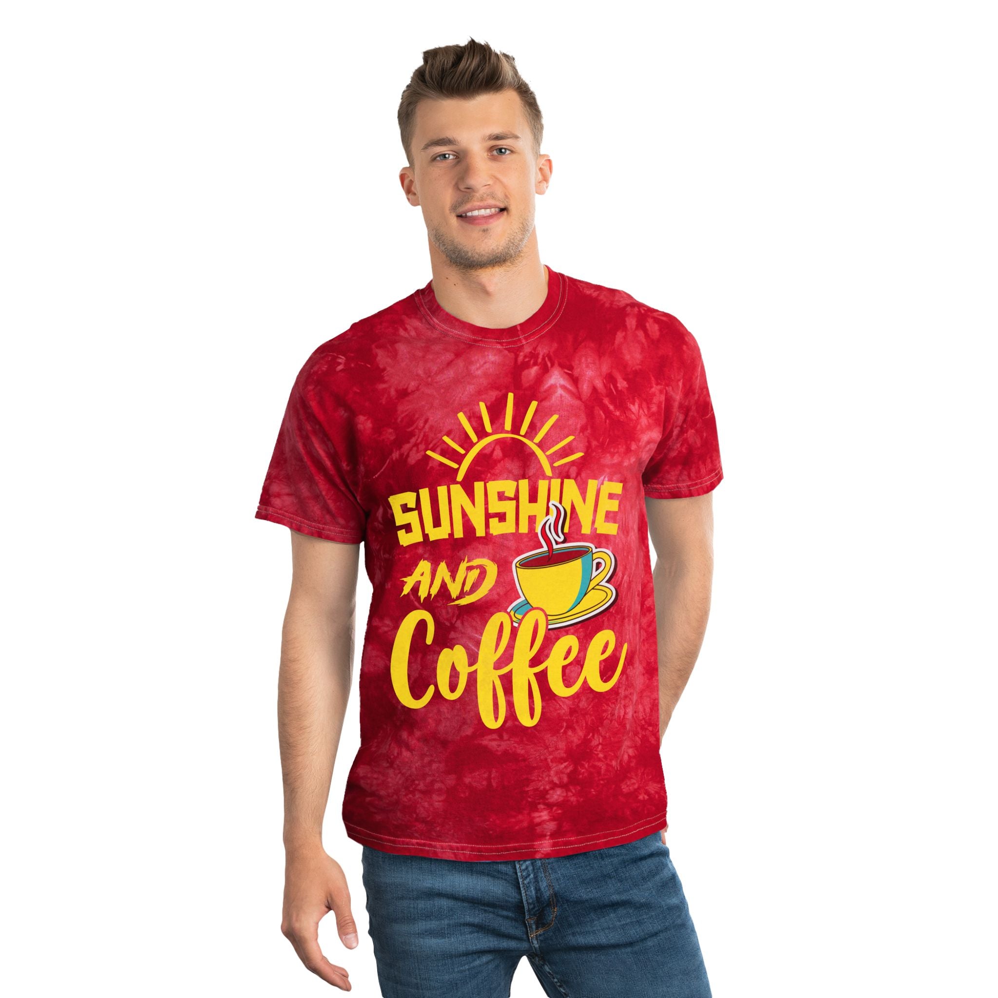Sunshine and Coffee Tie-Dye Tee, Relaxed Summer Style, Perfect for Coffee Lovers, Gift for Birthdays, Beach Days, and Casual Outings