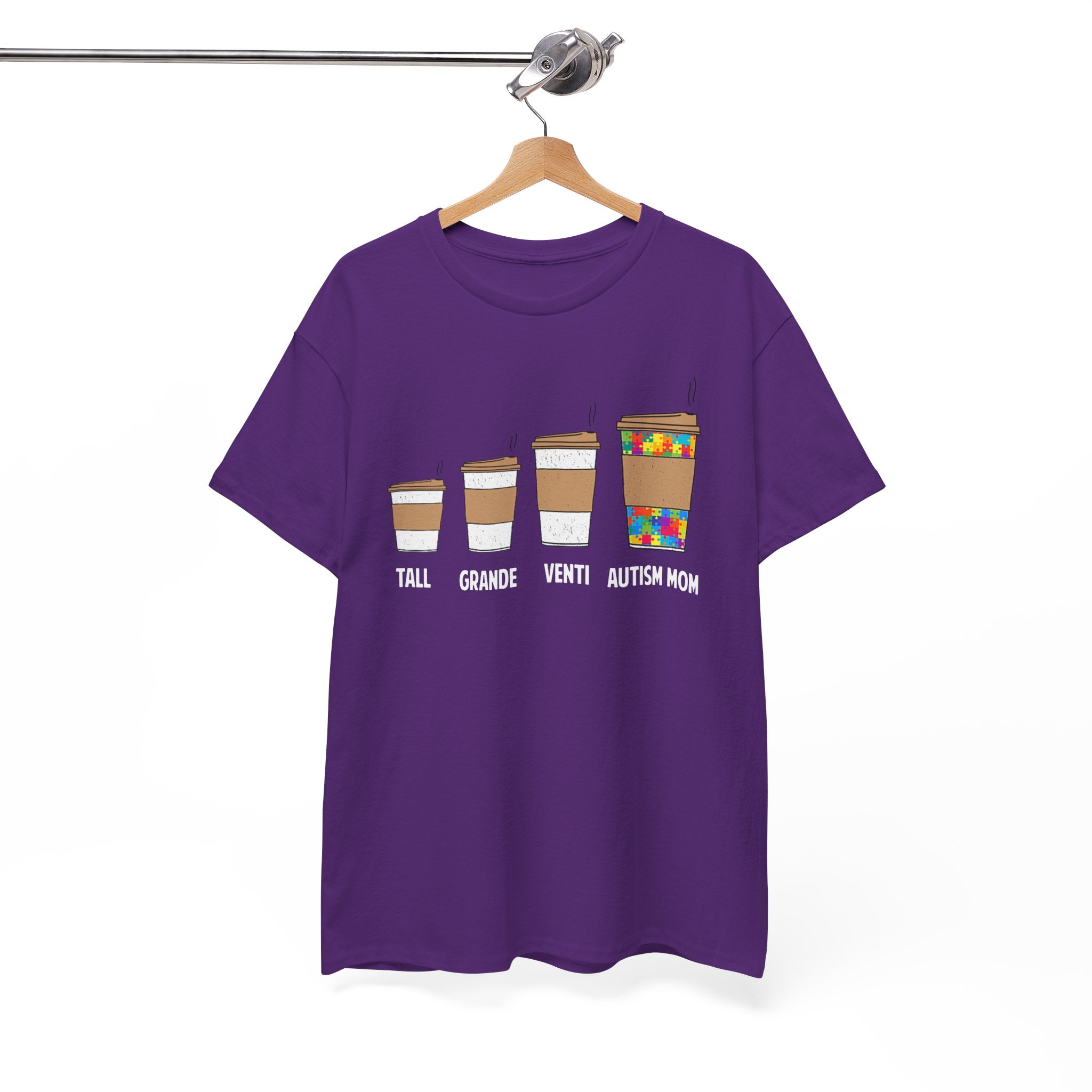 Autism Mom Coffee Sizes T-Shirt — Tall, Grande, Venti, Autism Mom Graphic Tee