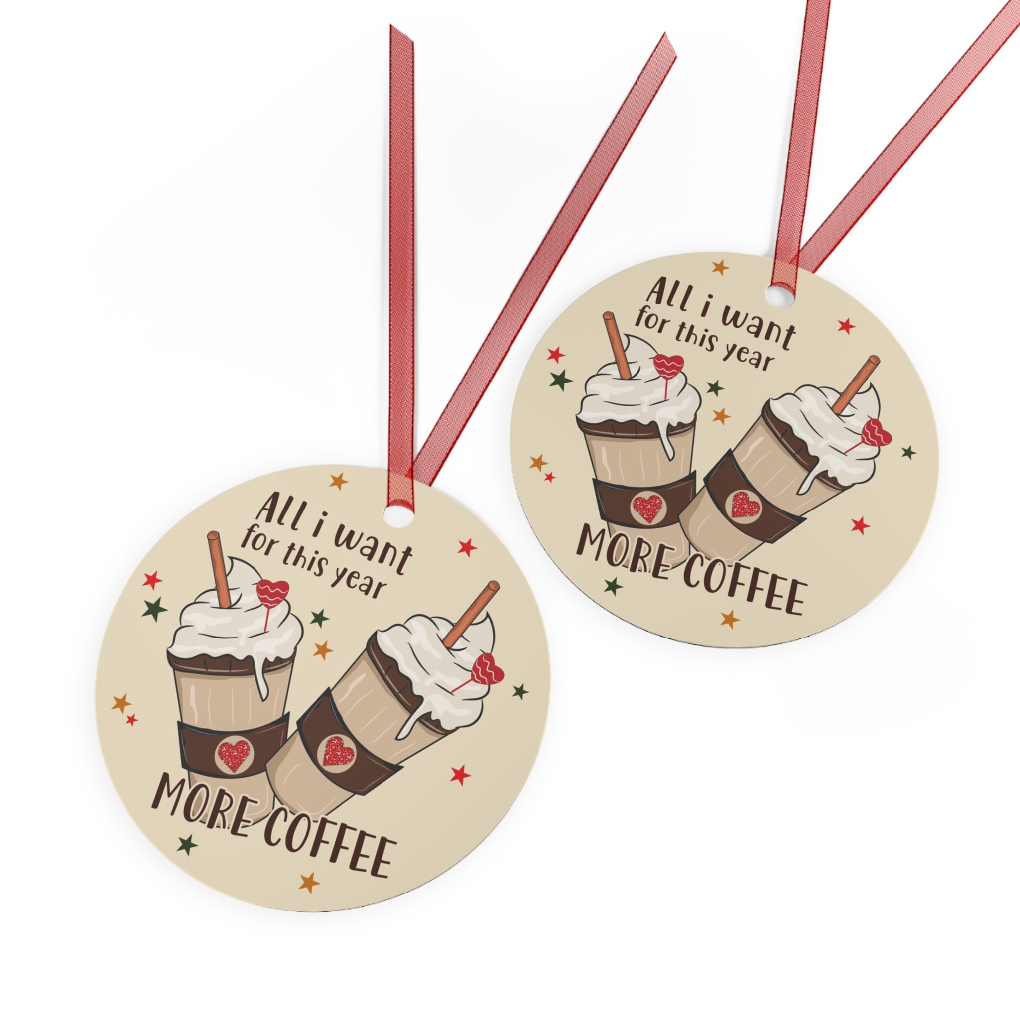 Coffee Lovers Metal Ornaments, Holiday Tree Decorations, Cute Gifts for Coffee Enthusiasts, Home Décor, Festive Keepsakes
