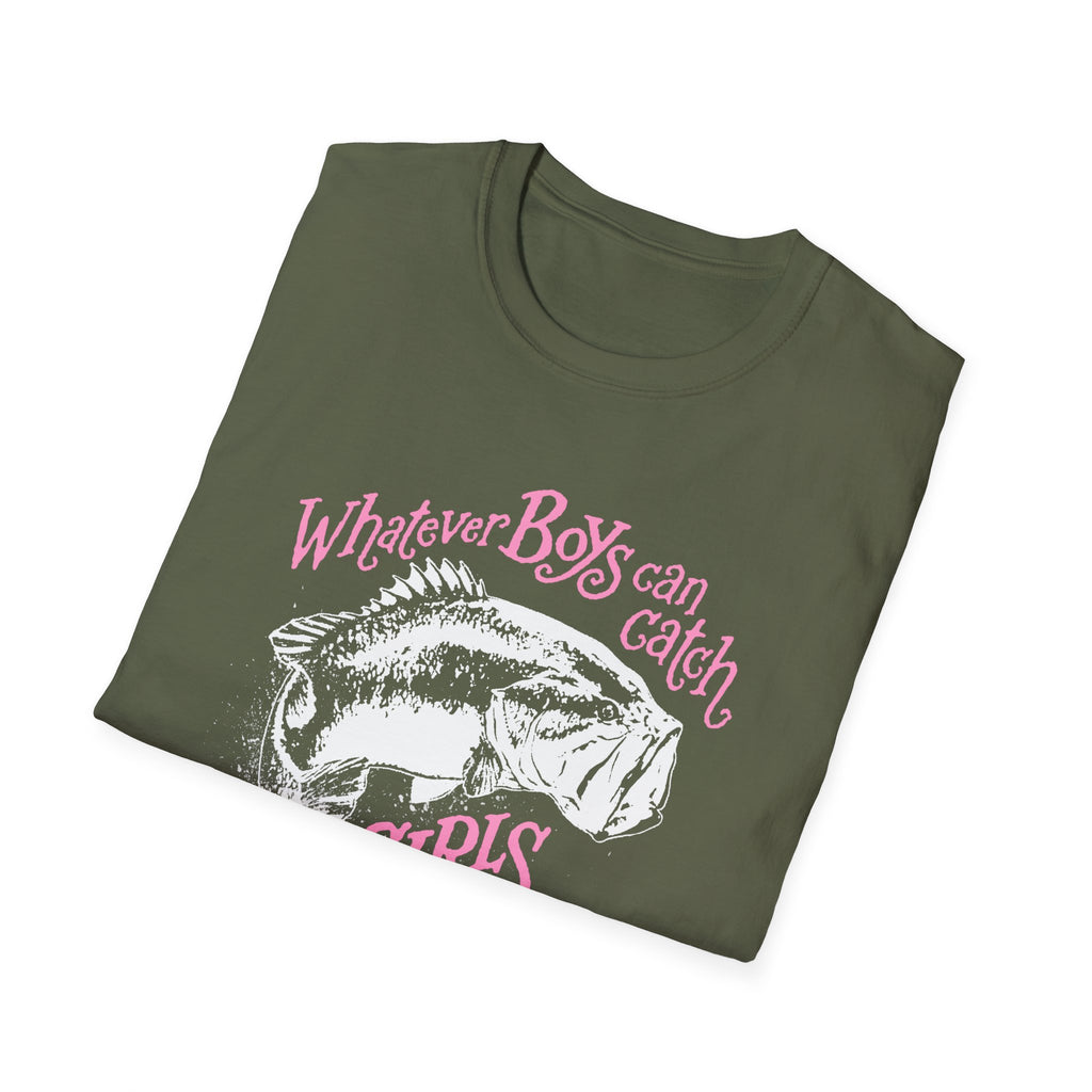 Girls Can Catch Bigger T-Shirt - Fishing Statement Tee for Women