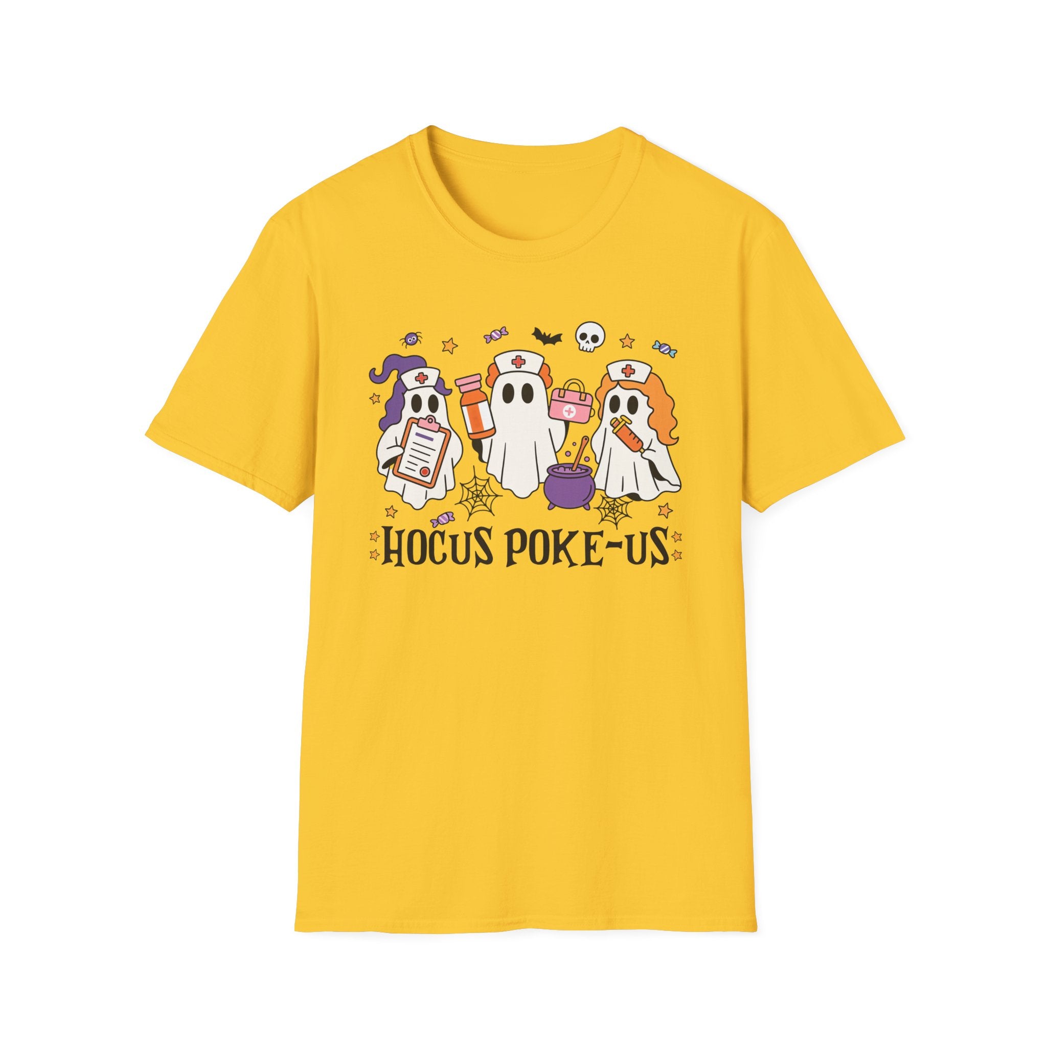 Hocus Poke-us Ghost T-Shirt, Unisex Softstyle Tee, Spooky Shirt for Fall Celebrations