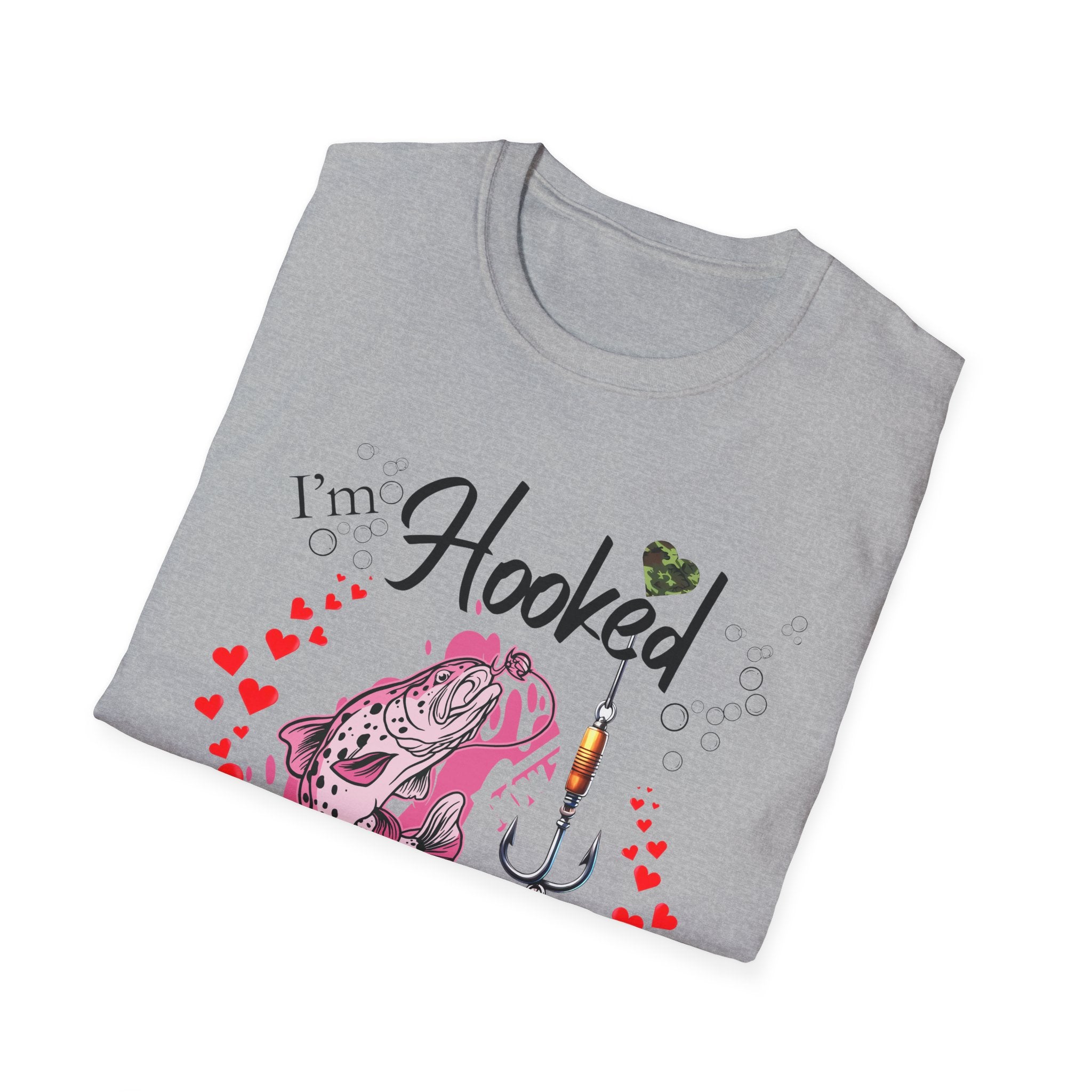 Valentine's Day Fishing T-Shirt - "I'm Hooked On You" Design for Anglers