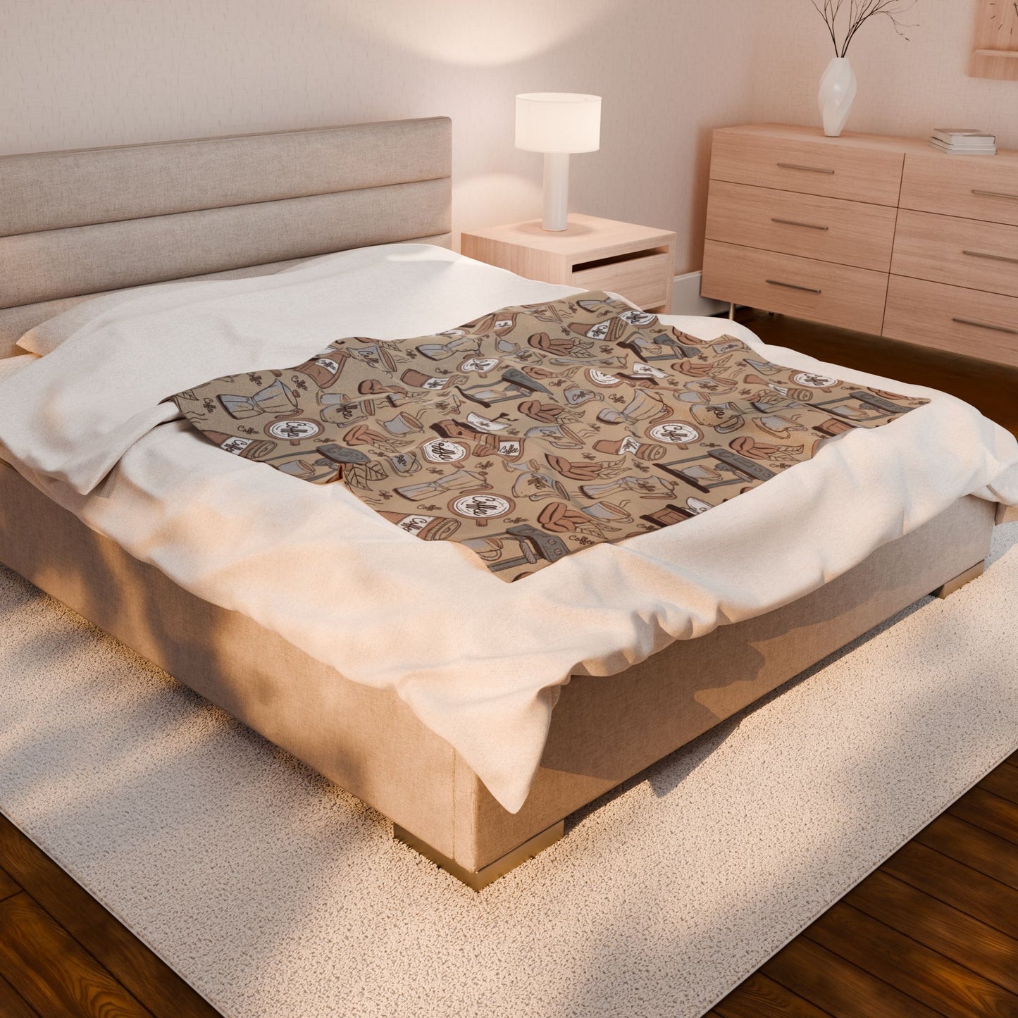 Cozy Coffee-Themed Velveteen Plush Blanket, Perfect for Coffee Lovers, Gift for Home Decor, Soft Throw for Fall, Warm Blanket for Relaxing