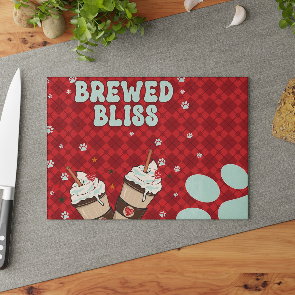 Cute Pet-Themed Glass Cutting Board - 'Brewed Bliss' - Kitchen Decor, Gift for Dog Lovers, Unique Home Accessory, Pet Owner Present
