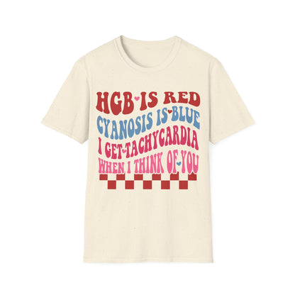 Funny Medical Humor Unisex T-Shirt - "Hgb is Red, Cyanosis is Blue"