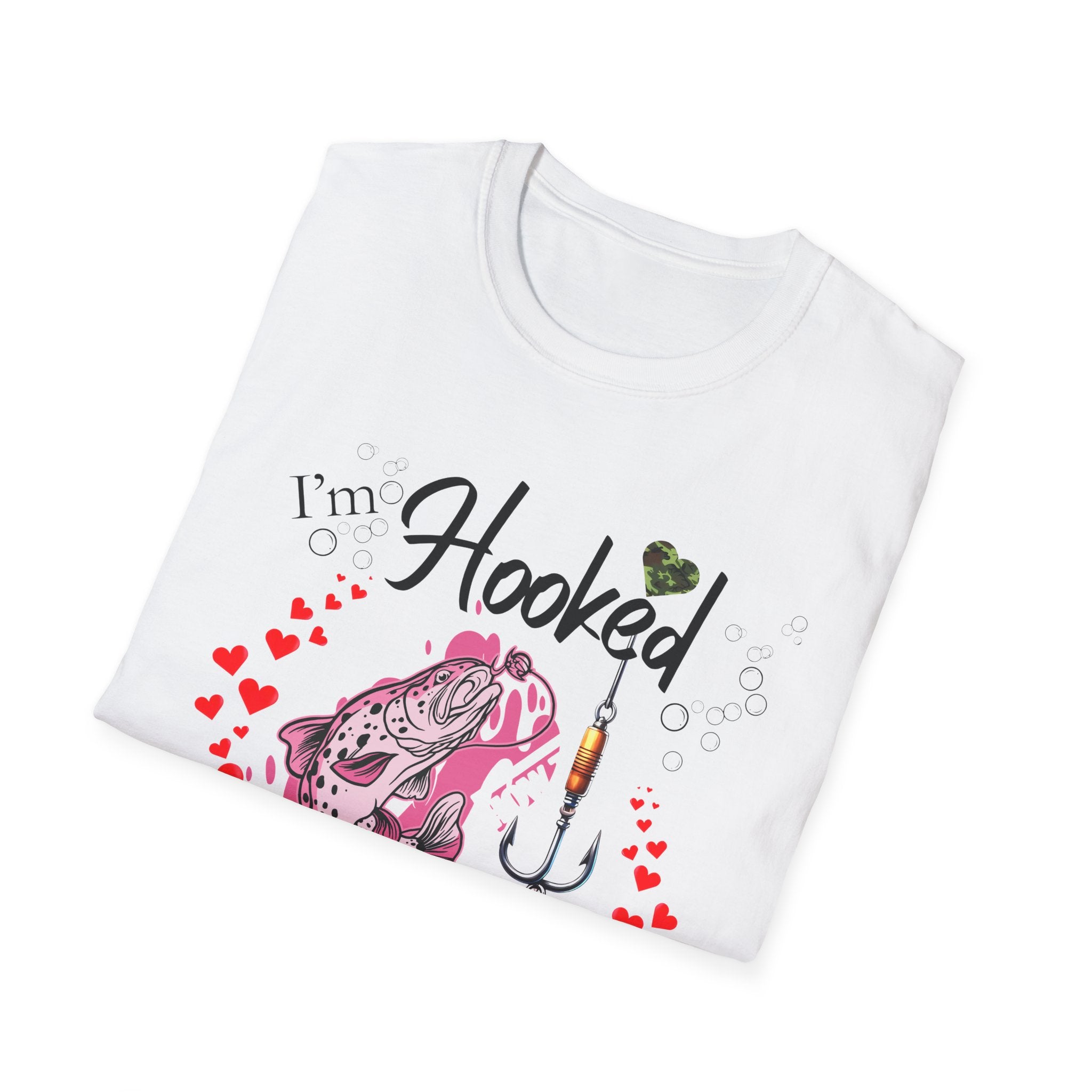 Valentine's Day Fishing T-Shirt - "I'm Hooked On You" Design for Anglers