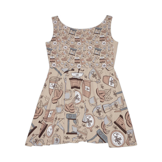 Coffee Lovers Skater Dress - Cute & Casual Floral Print Dress for Coffee Enthusiasts