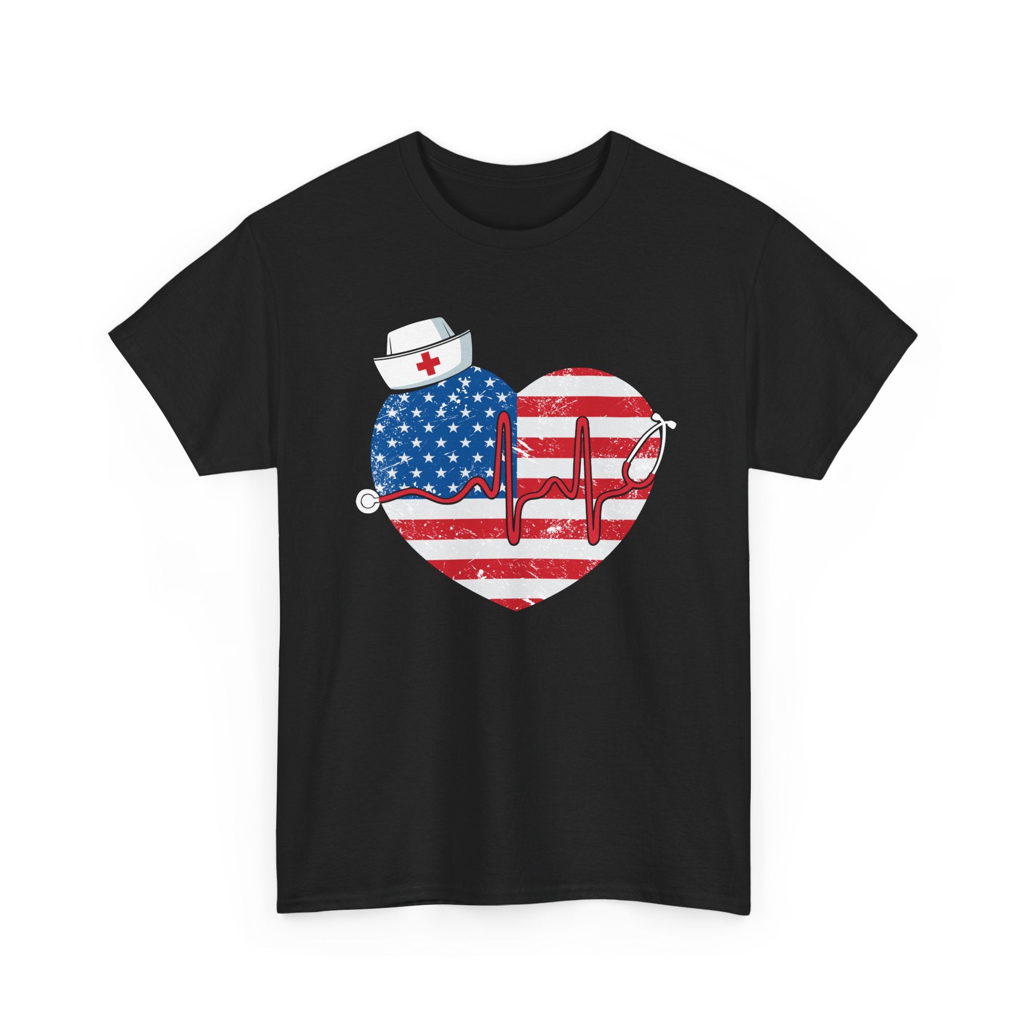 Nurse USA Heart T‑Shirt – American Flag Nursing Love Tee