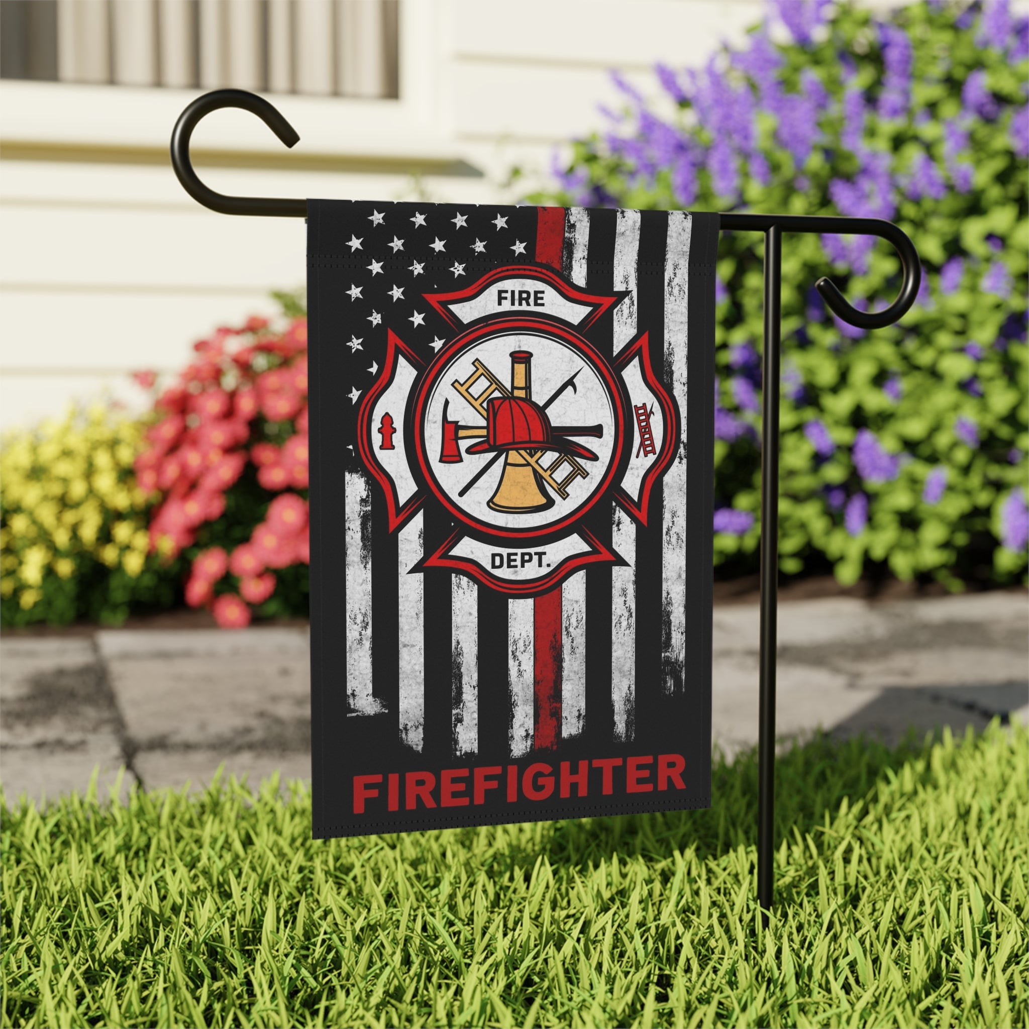 Firefighter Garden Banner, Outdoor Firefighter Decor, Personalized House Flag, Patriotic Yard Sign, Memorial Day Decor, Father's Day Gift