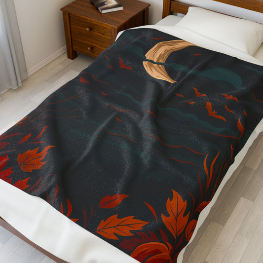 Spooky Autumn Nights Velveteen Plush Blanket | Cozy Halloween Decor, Seasonal Gift, Throw Blanket, Soft Home Textile, Unique Fall Decor