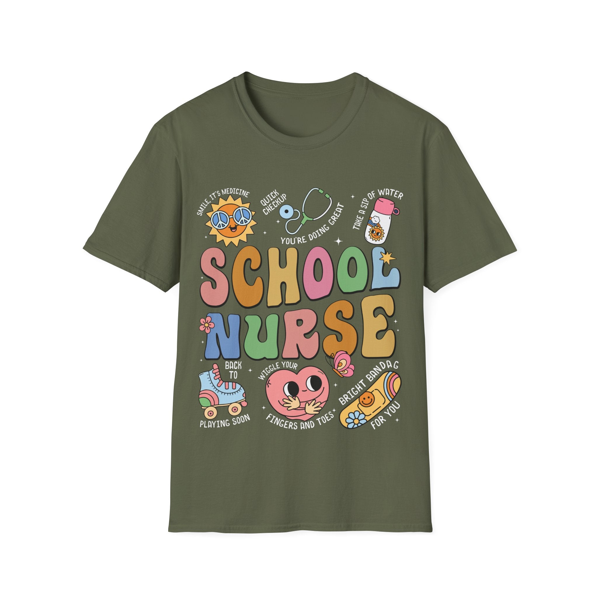 School Nurse Unisex Softstyle T-Shirt - Fun & Colorful Design for Education Professionals
