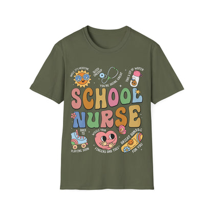 School Nurse Unisex Softstyle T-Shirt - Fun & Colorful Design for Education Professionals