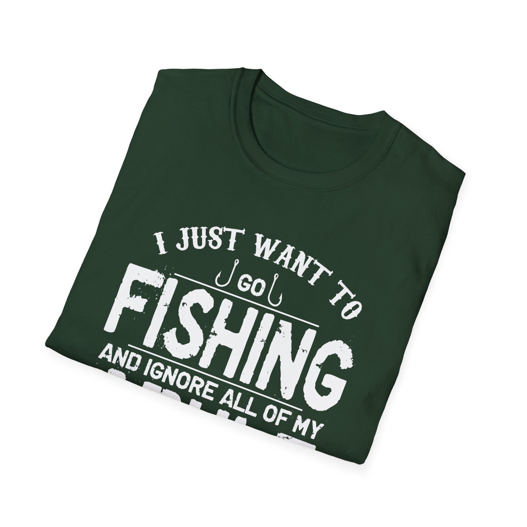 I Just Want to Fish Unisex Softstyle T-Shirt - Funny Fishing Apparel