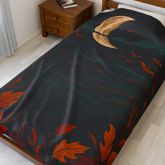 Spooky Autumn Nights Velveteen Plush Blanket | Cozy Halloween Decor, Seasonal Gift, Throw Blanket, Soft Home Textile, Unique Fall Decor