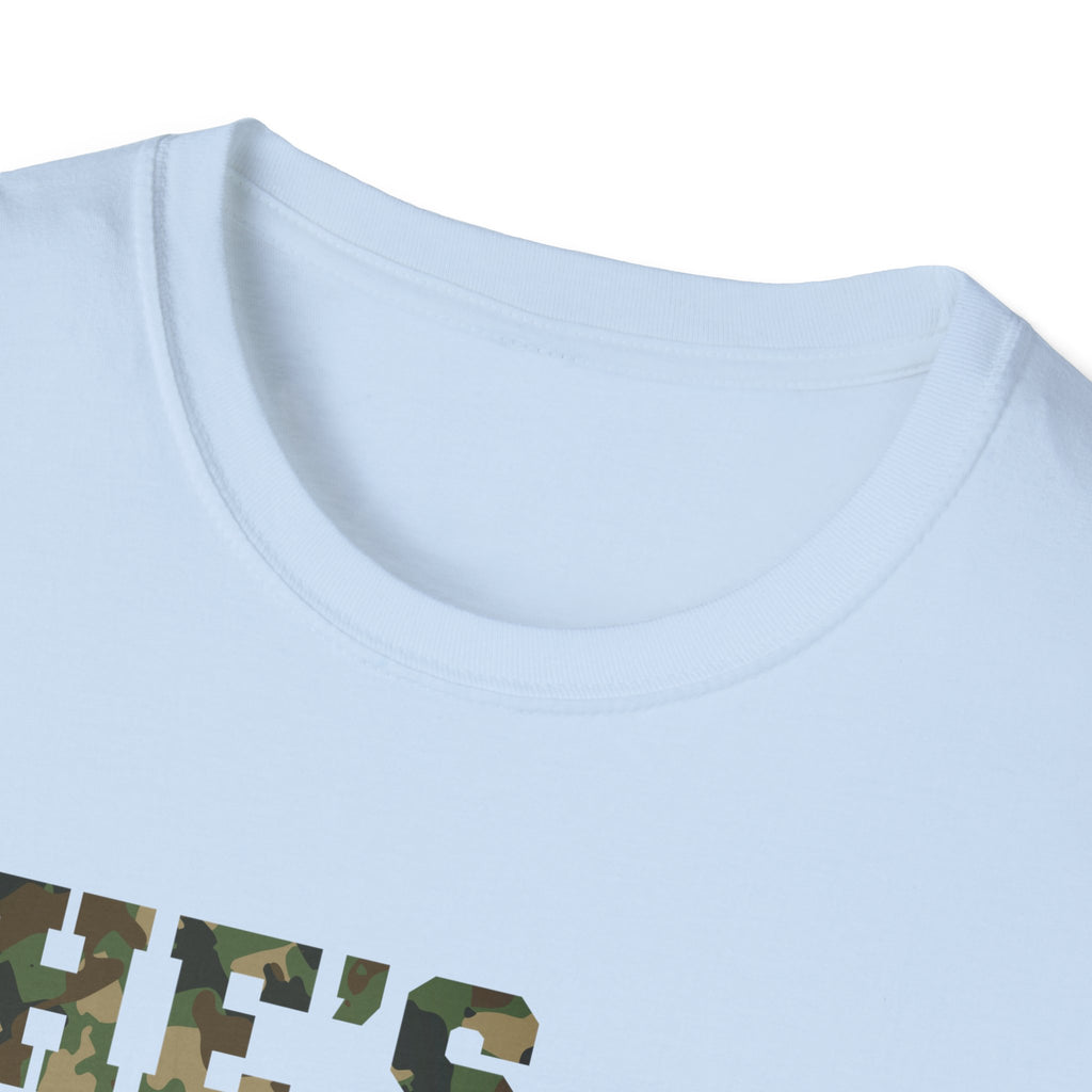 Camo Print Unisex T-Shirt - "She's Hunting" - Casual Style for Outdoor Lovers