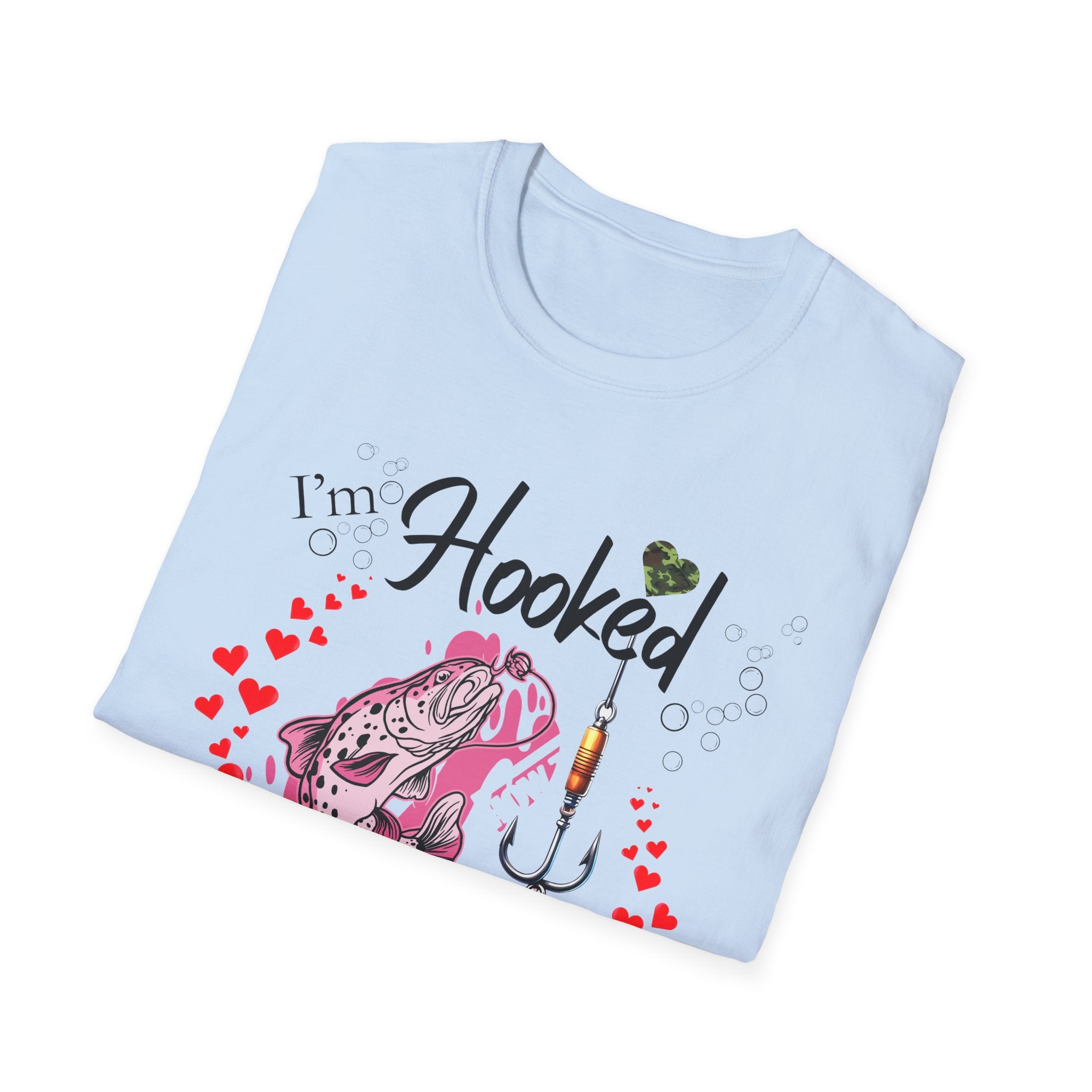 Valentine's Day Fishing T-Shirt - "I'm Hooked On You" Design for Anglers
