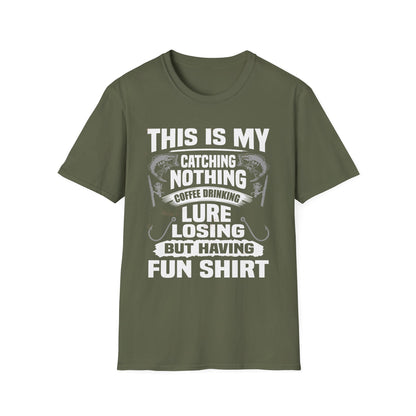 Fishing Humor T-Shirt, Fun Fishing Tee, Gift for Fisherman, Coffee Drinking Shirt, Casual Fishing Apparel, Outdoor Adventure Clothing